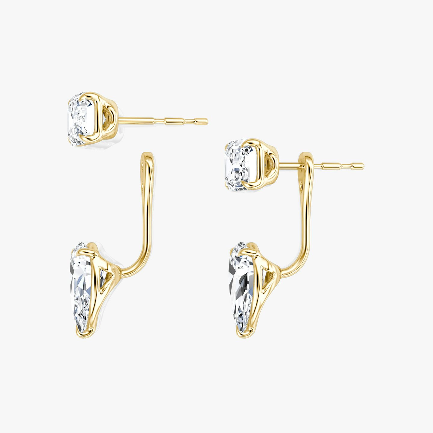 Solitaire Stud & Ear Jacket | 14k | Yellow Gold | bottomDiamondShape: Pear | topDiamondShape: Emerald | caratWeight: 2ct