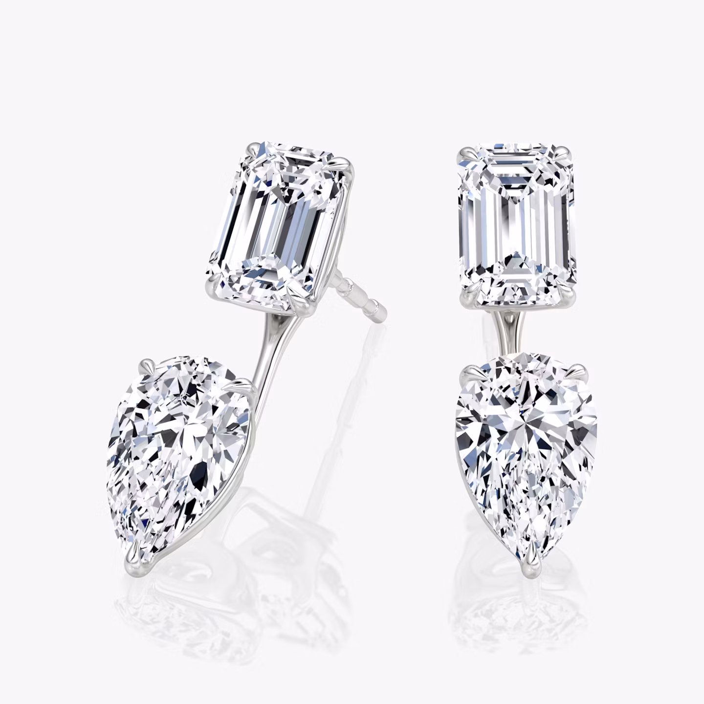 Solitaire Stud & Ear Jacket | 14k | Or blanc | bottomDiamondShape: Poire | topDiamondShape: Émeraude | caratWeight: 2ct