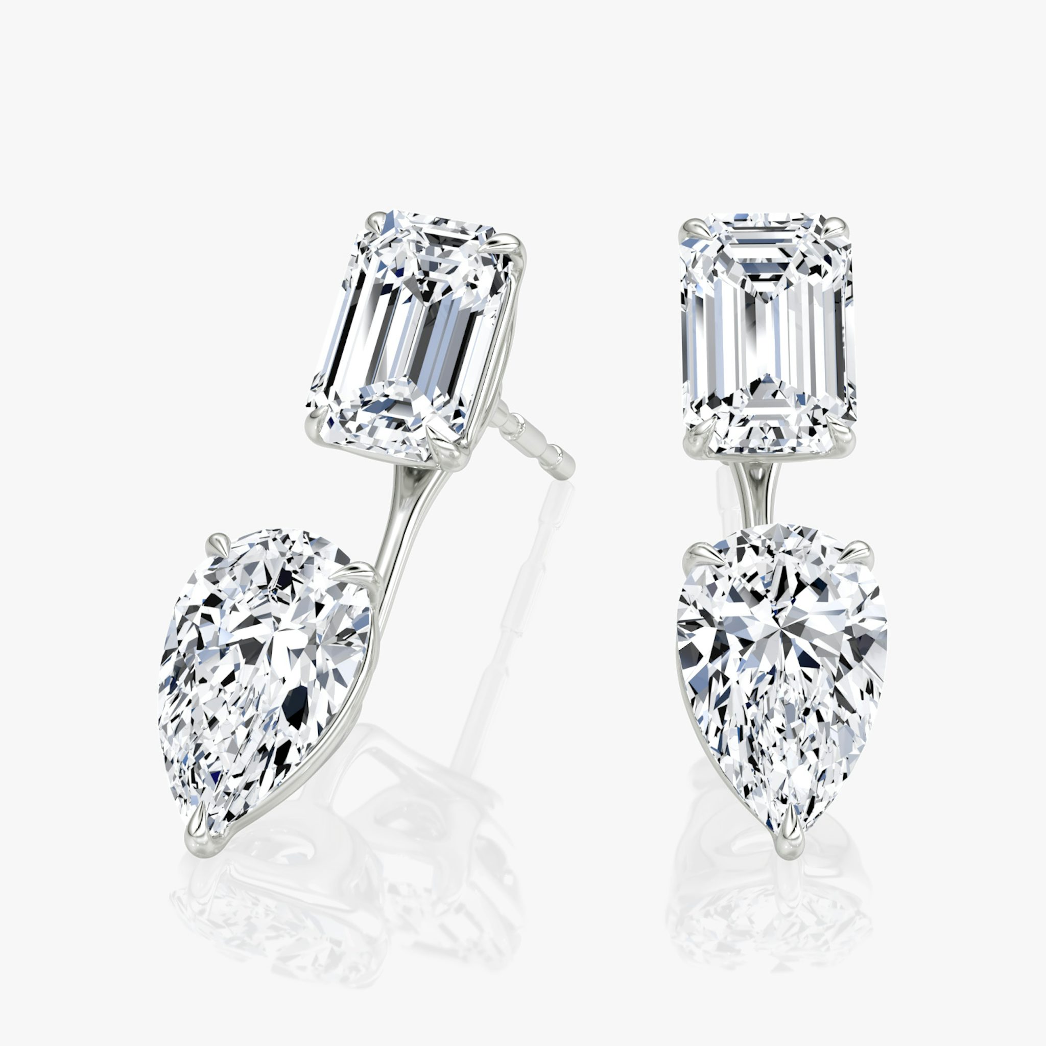 Solitaire Stud & Ear Jacket | 14k | White Gold | bottomDiamondShape: Pear | topDiamondShape: Emerald | caratWeight: 2ct