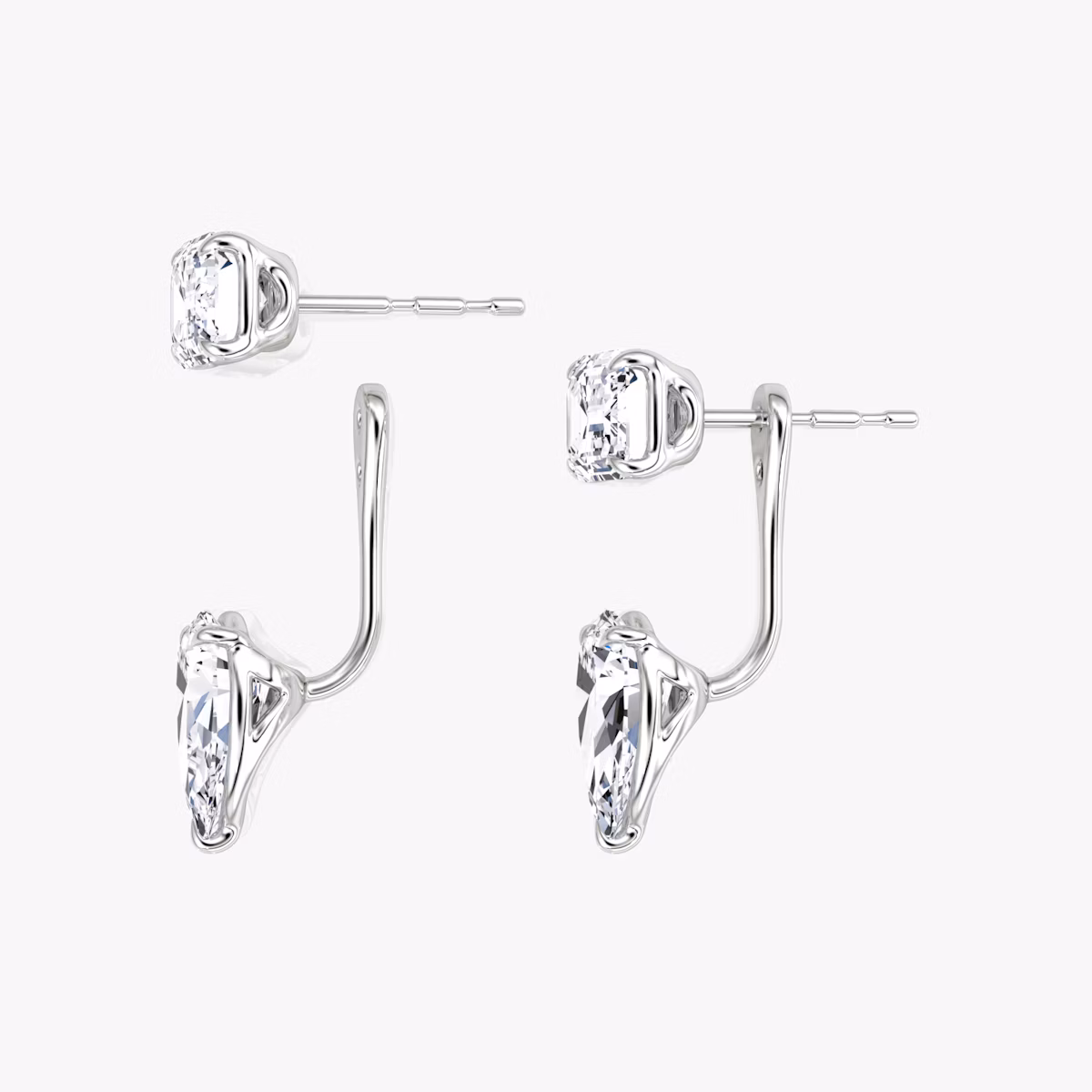 Solitaire Stud & Ear Jacket | 14k | White Gold | bottomDiamondShape: Pear | topDiamondShape: Emerald | caratWeight: 2ct