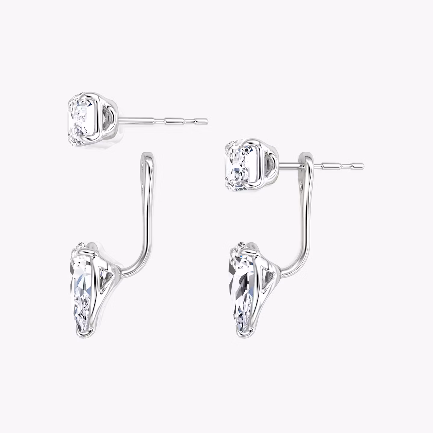 Solitaire Stud & Ear Jacket | 14k | Or blanc | bottomDiamondShape: Poire | topDiamondShape: Émeraude | caratWeight: 2ct