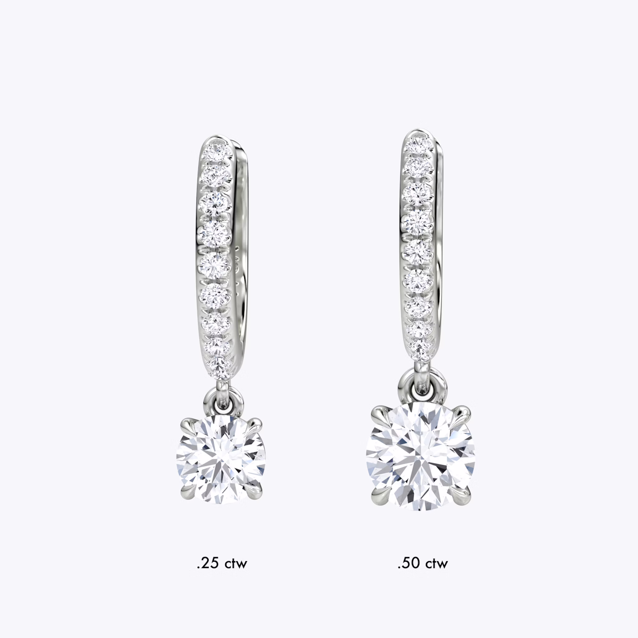 Solitaire Drop Huggie Hoop | Round Brilliant | 14k | White Gold | hoopAccent: Pavé | caratWeight: 0.25ct