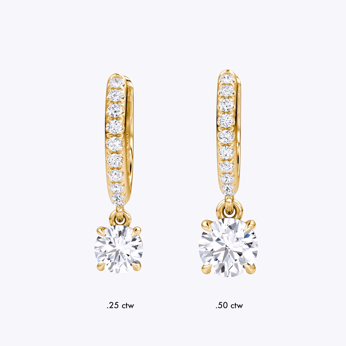 Pendiente de Aro Solitario Huggie | Brillante | 14k | Oro amarillo | hoopAccent: Pavé | caratWeight: 0.50ct