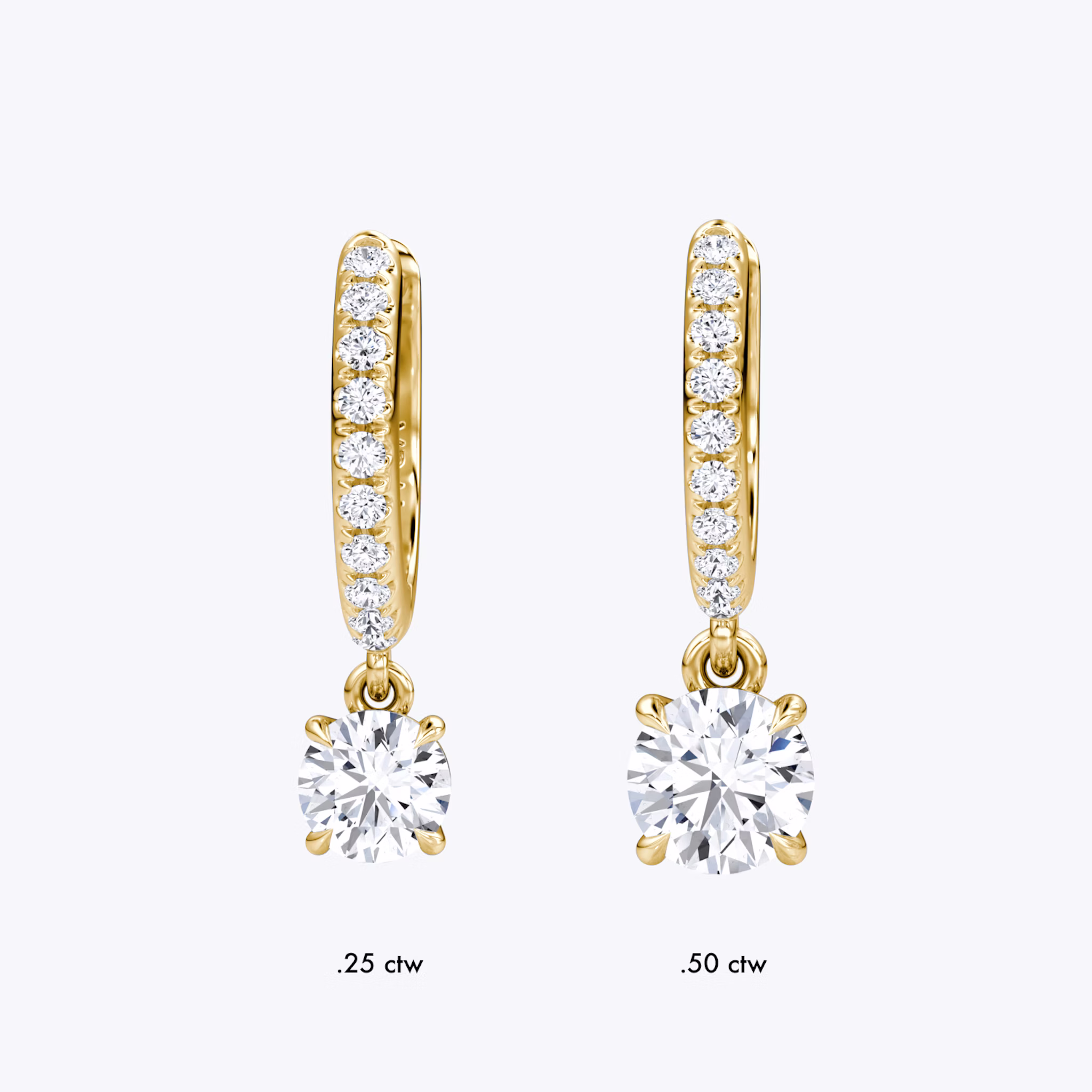 Solitaire Drop Huggie Hoop | Round Brilliant | 14k | Yellow Gold | hoopAccent: Pavé | caratWeight: 0.25ct