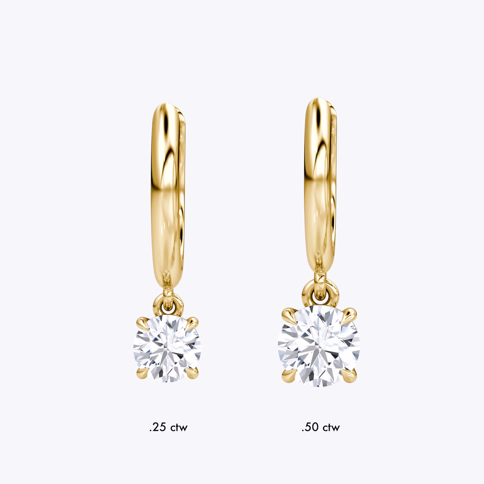 Solitaire Drop Huggie Hoop | Round Brilliant | 14k | Yellow Gold | hoopAccent: Plain | caratWeight: 0.50ct