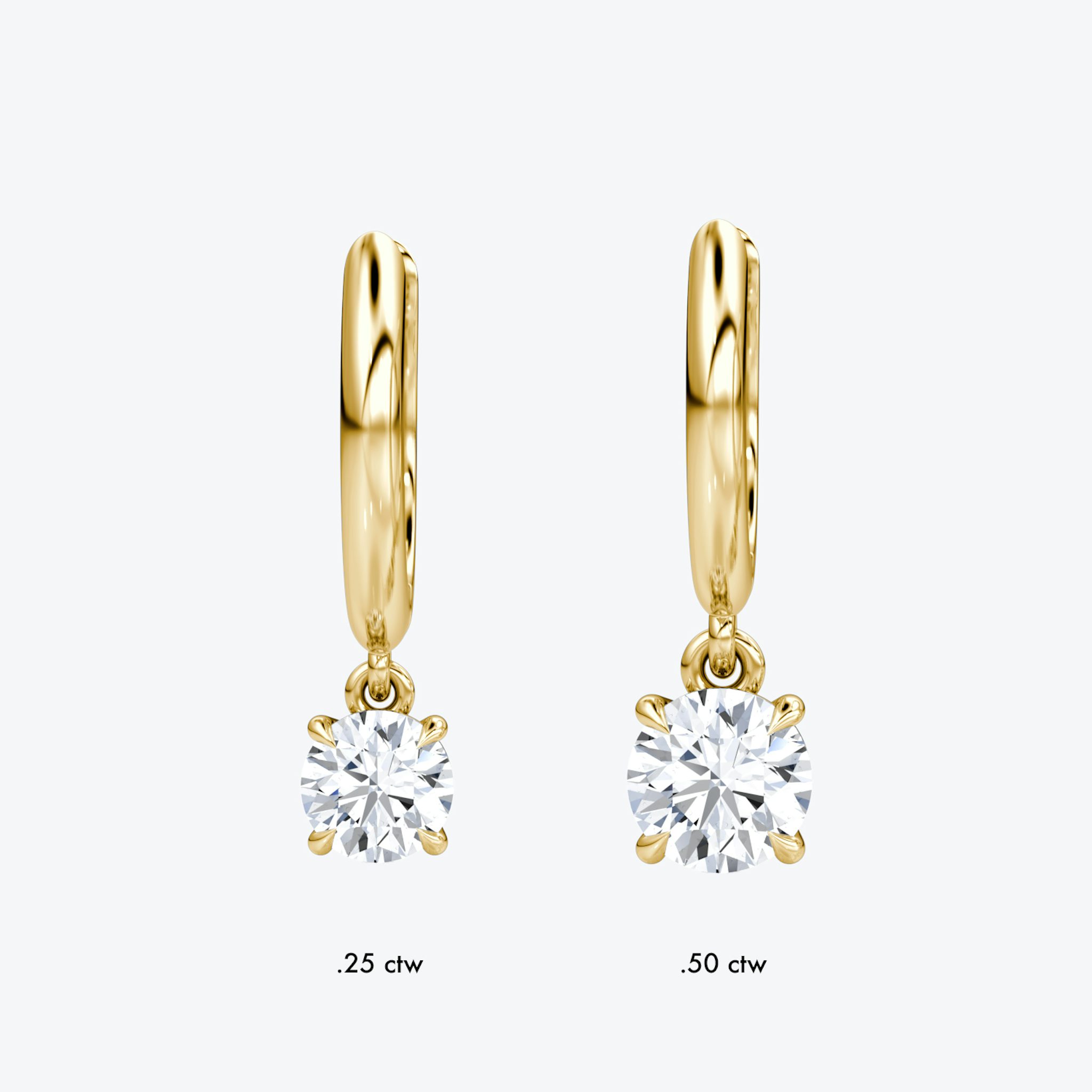 Solitaire Drop Huggie Hoop | Round Brilliant | 14k | Yellow Gold | hoopAccent: Plain | caratWeight: 0.50ct