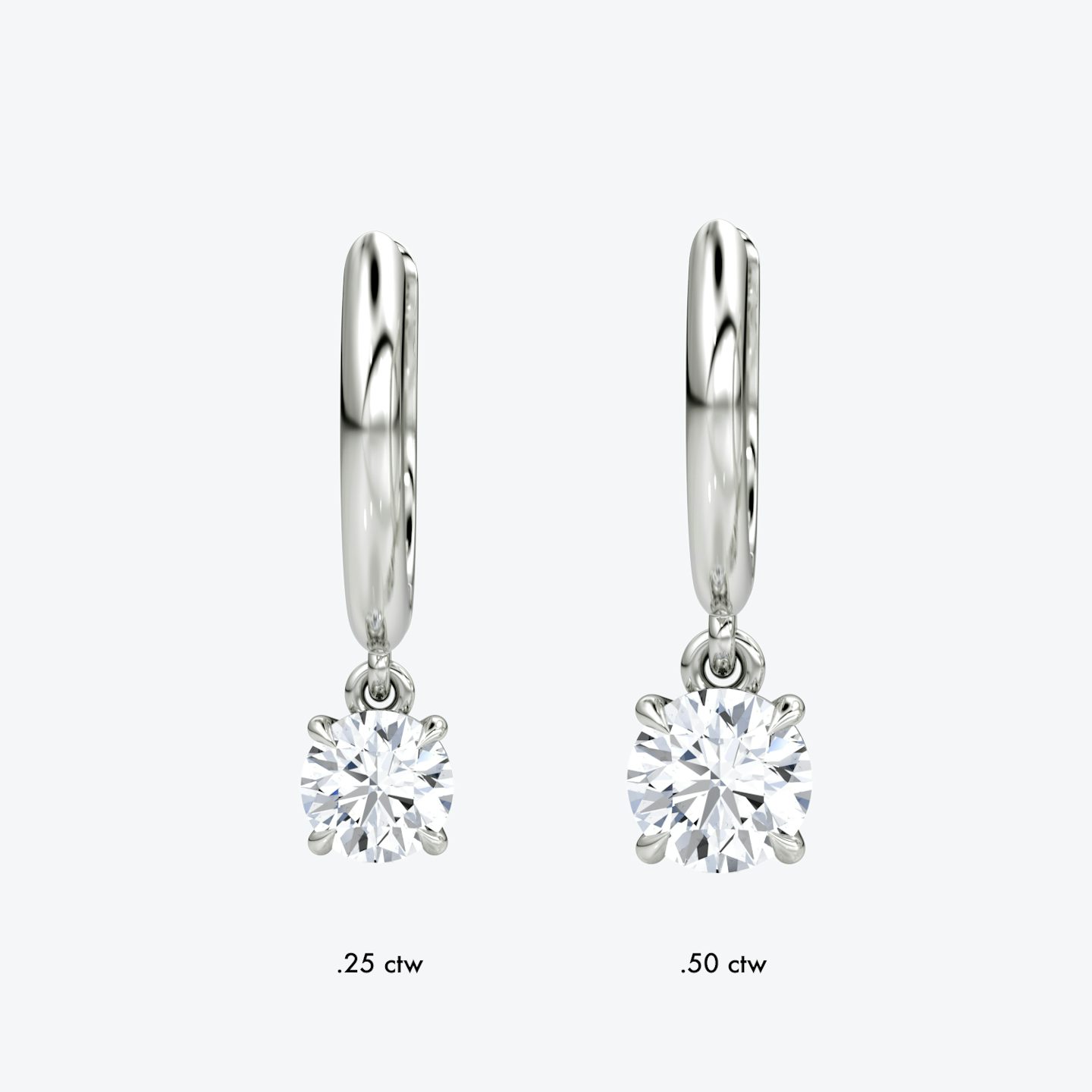 Solitaire Drop Huggie Hoop | Round Brilliant | Sterling Silver | hoopAccent: Plain | caratWeight: 0.50ct