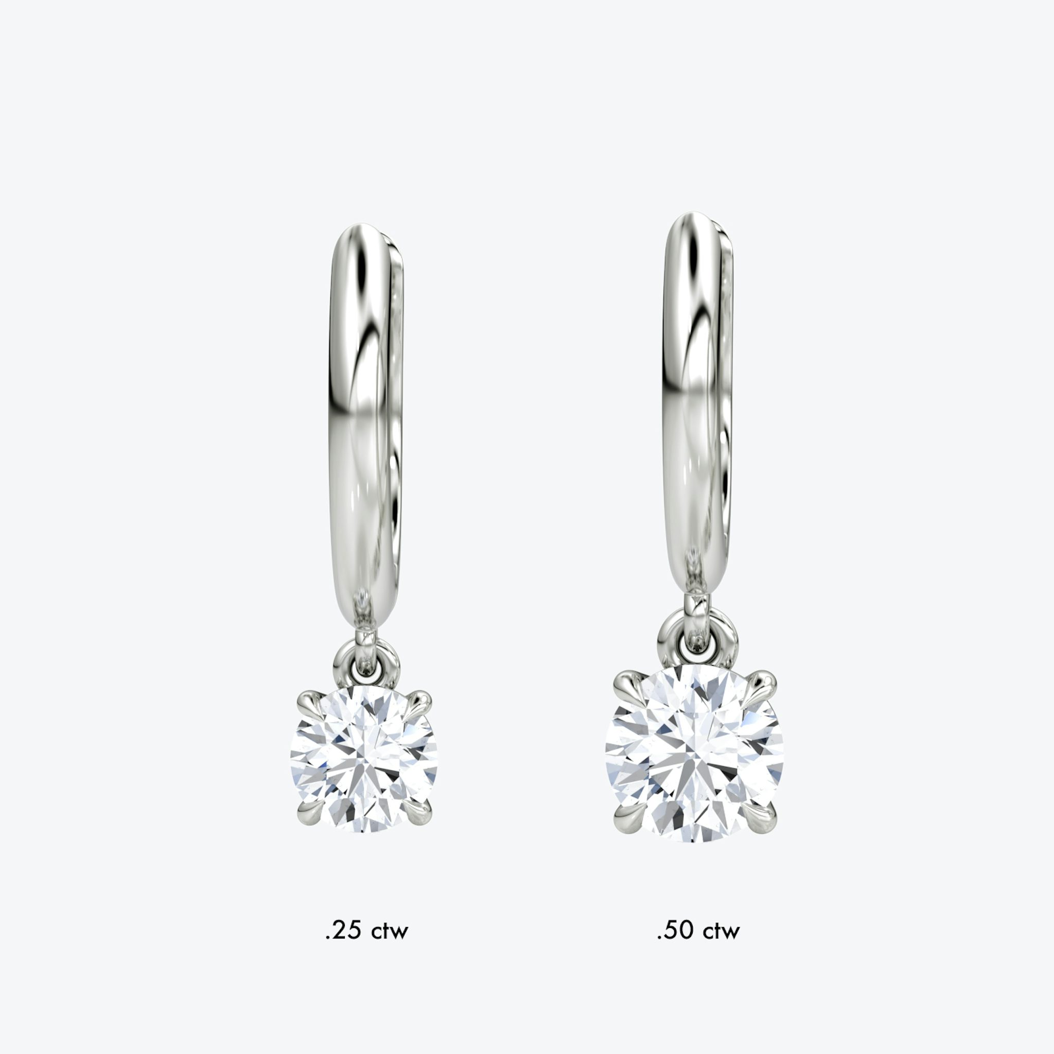 Solitaire Drop Huggie Hoop | Round Brilliant | Sterling Silver | hoopAccent: Plain | caratWeight: 0.25ct