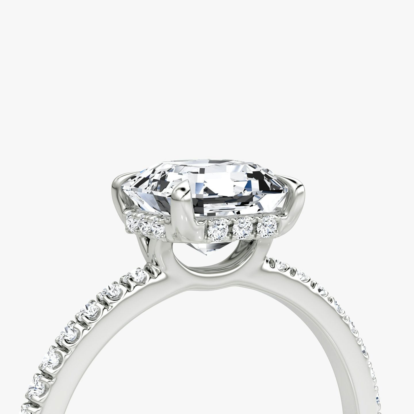 The Signature | Asscher | 18k | White Gold | bandAccent: Pavé | bandWidth: standard | hiddenHalo: yes | diamondOrientation: vertical | caratWeight: other