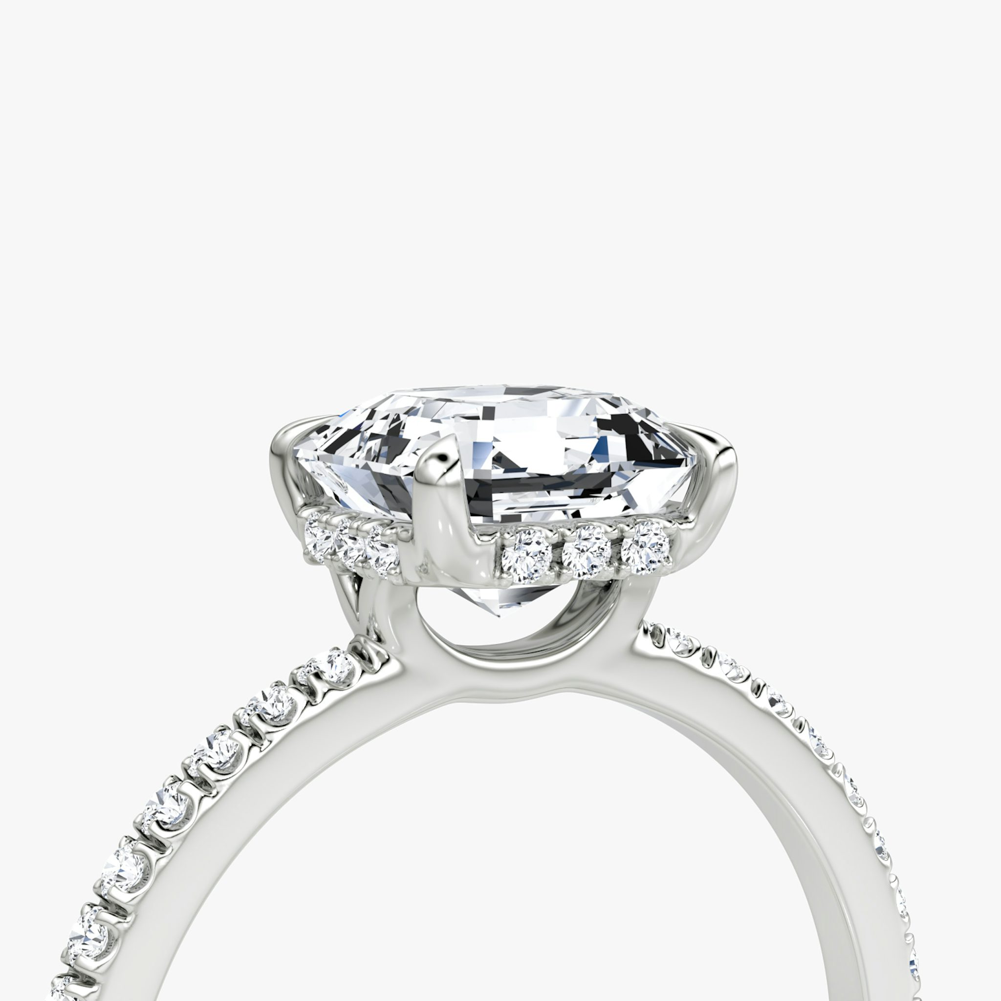 The Signature | Asscher | 18k | White Gold | bandAccent: Pavé | bandWidth: standard | hiddenHalo: yes | diamondOrientation: horizontal | caratWeight: other