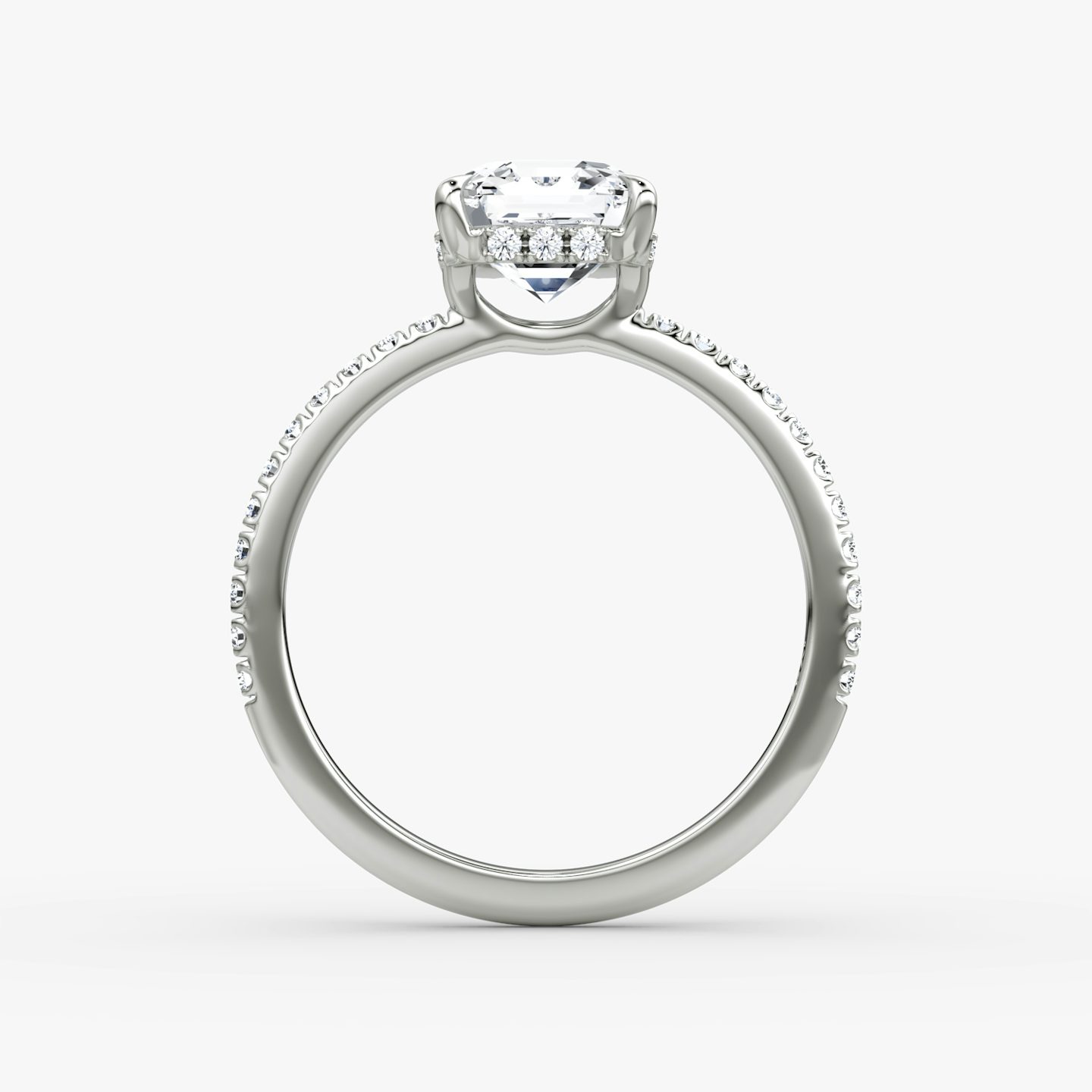 The Signature | Asscher | 18k | White Gold | bandAccent: Pavé | bandWidth: standard | hiddenHalo: yes | diamondOrientation: vertical | caratWeight: other