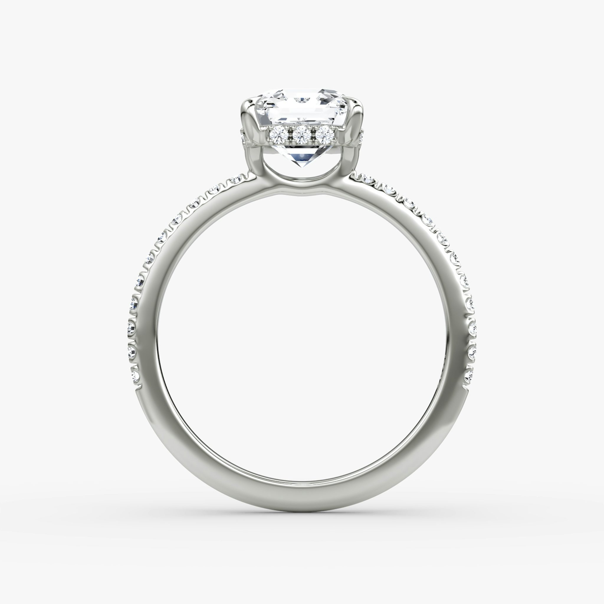 The Signature | Asscher | 18k | White Gold | bandAccent: Pavé | bandWidth: standard | hiddenHalo: yes | diamondOrientation: horizontal | caratWeight: other