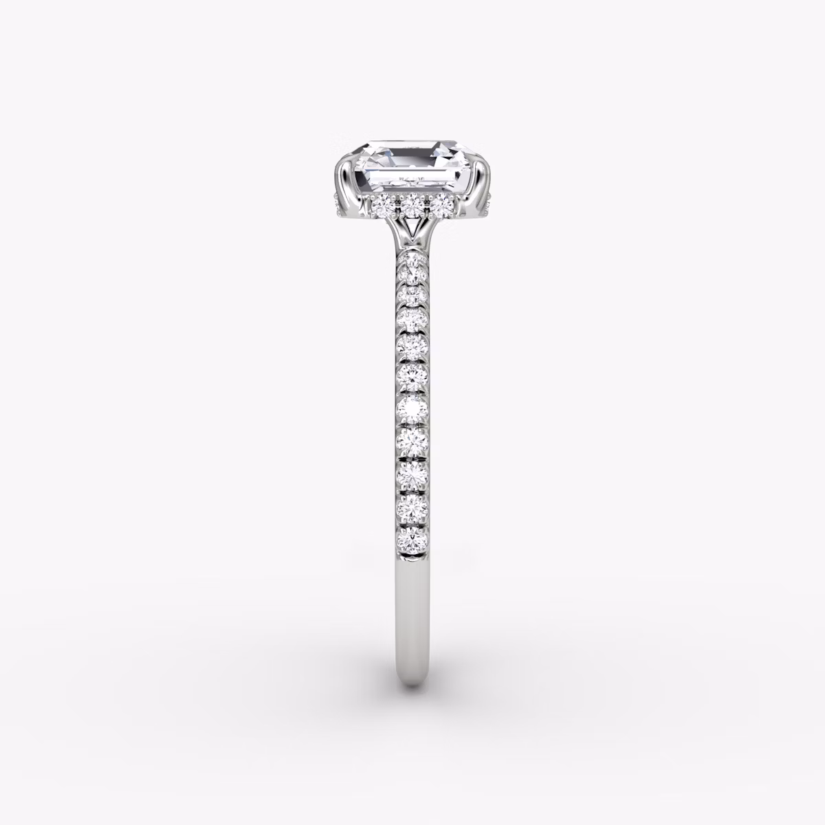 The Signature | Asscher | Platinum | bandAccent: Pavé | bandWidth: standard | hiddenHalo: yes | diamondOrientation: vertical | caratWeight: other