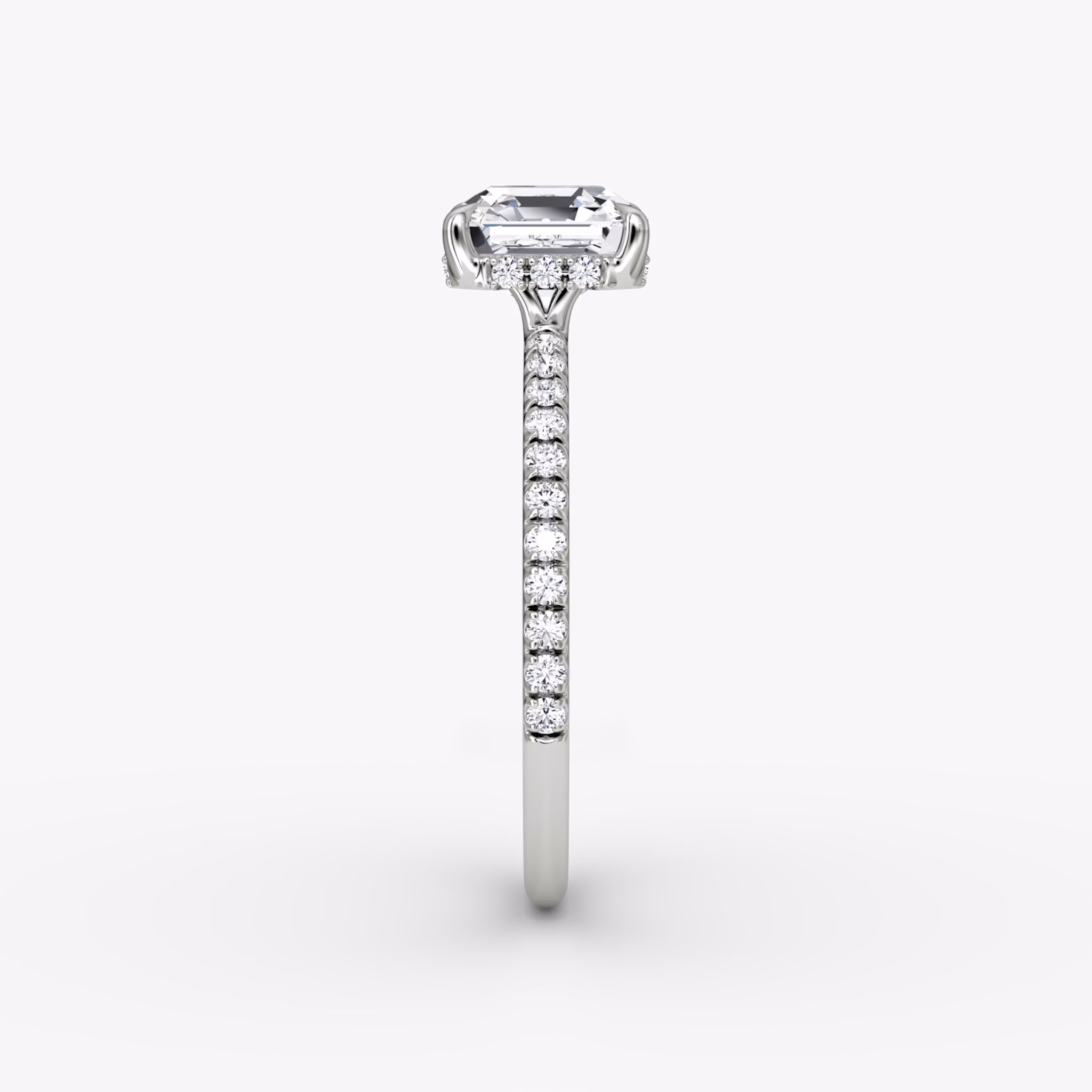 The Signature | Asscher | 18k | White Gold | bandAccent: Pavé | bandWidth: standard | hiddenHalo: yes | diamondOrientation: horizontal | caratWeight: other