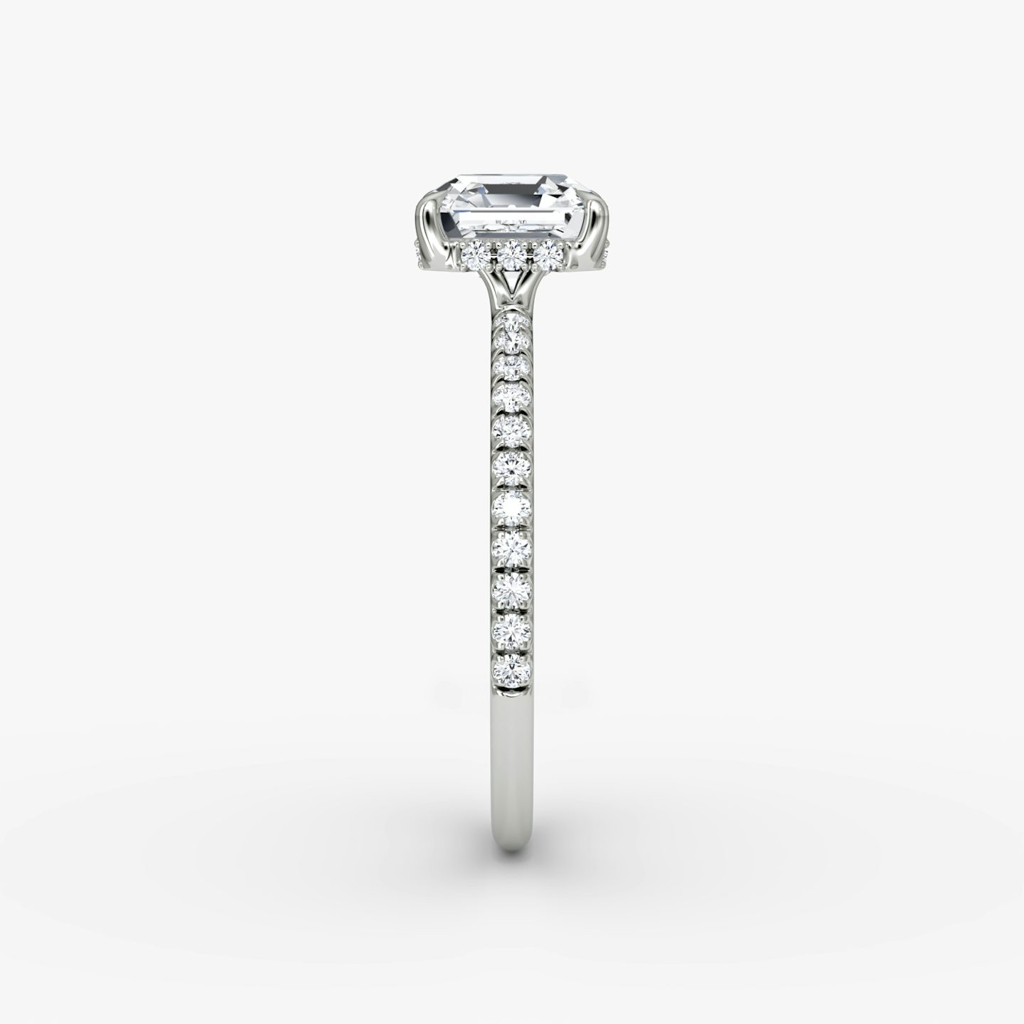 The Signature | Asscher | 18k | White Gold | bandAccent: Pavé | bandWidth: standard | hiddenHalo: yes | diamondOrientation: vertical | caratWeight: other