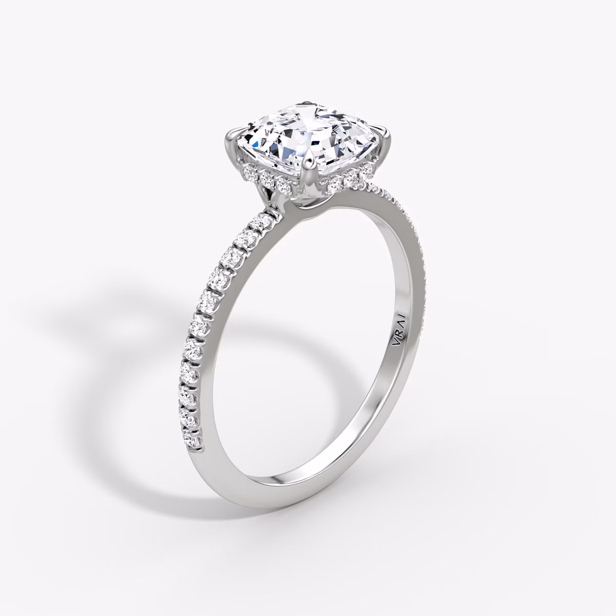 The Signature | Asscher | Platinum | bandAccent: Pavé | bandWidth: standard | hiddenHalo: yes | diamondOrientation: vertical | caratWeight: other