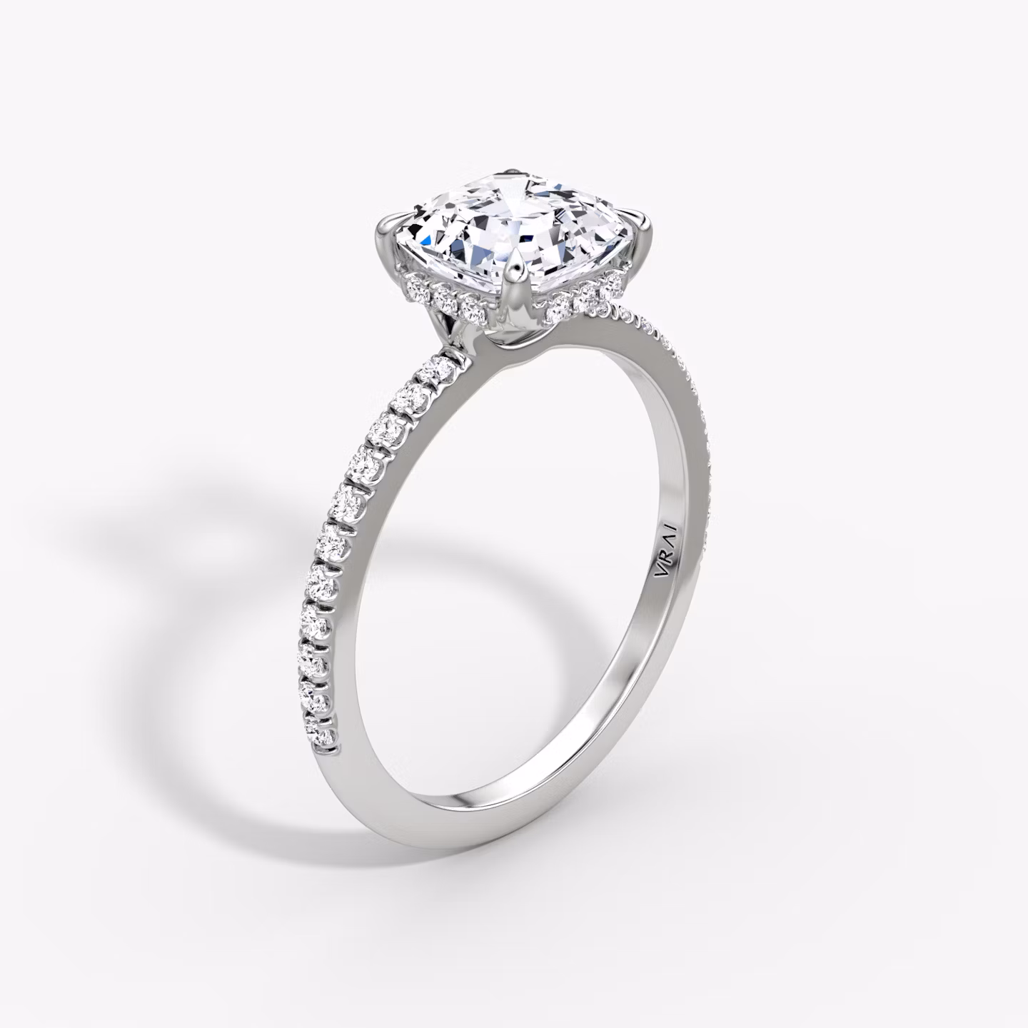 The Signature | Asscher | 18k | White Gold | bandAccent: Pavé | bandWidth: standard | hiddenHalo: yes | diamondOrientation: vertical | caratWeight: other