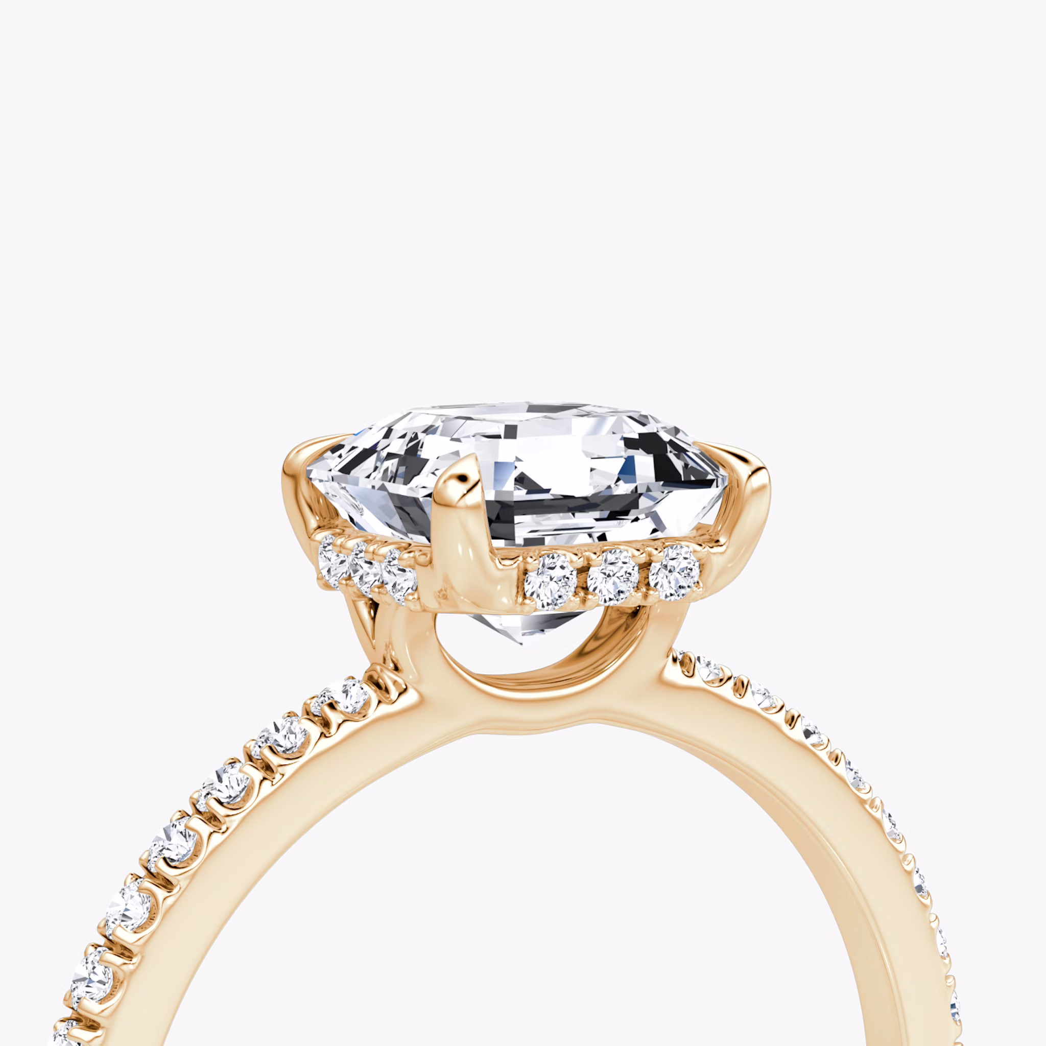 Anillo de compromiso Signature | Asscher | 14k | Oro rosa | bandAccent: Pavé | bandWidth: standard | hiddenHalo: yes | diamondOrientation: horizontal | caratWeight: other