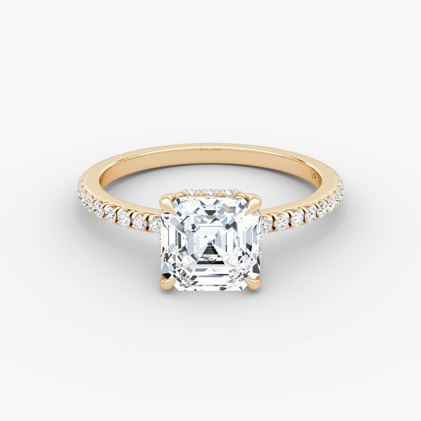 The Signature | Asscher | 14k | Rose Gold | bandAccent: Pavé | bandWidth: standard | hiddenHalo: yes | diamondOrientation: vertical | caratWeight: other