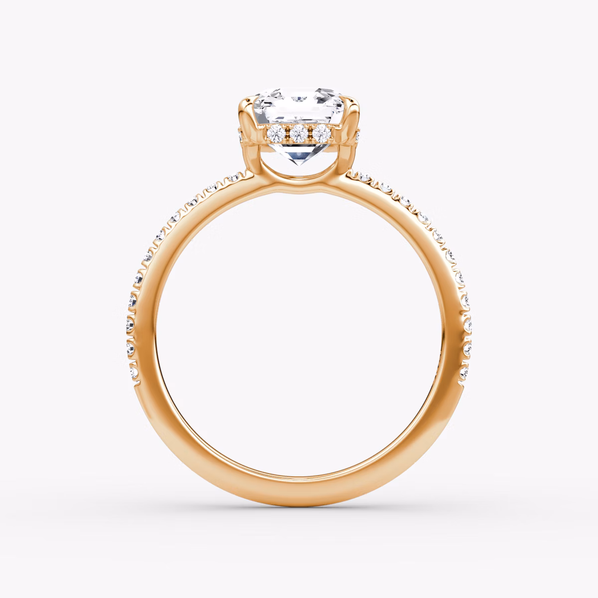 The Signature | Asscher | 14k | Rose Gold | bandAccent: Pavé | bandWidth: standard | hiddenHalo: yes | diamondOrientation: vertical | caratWeight: other