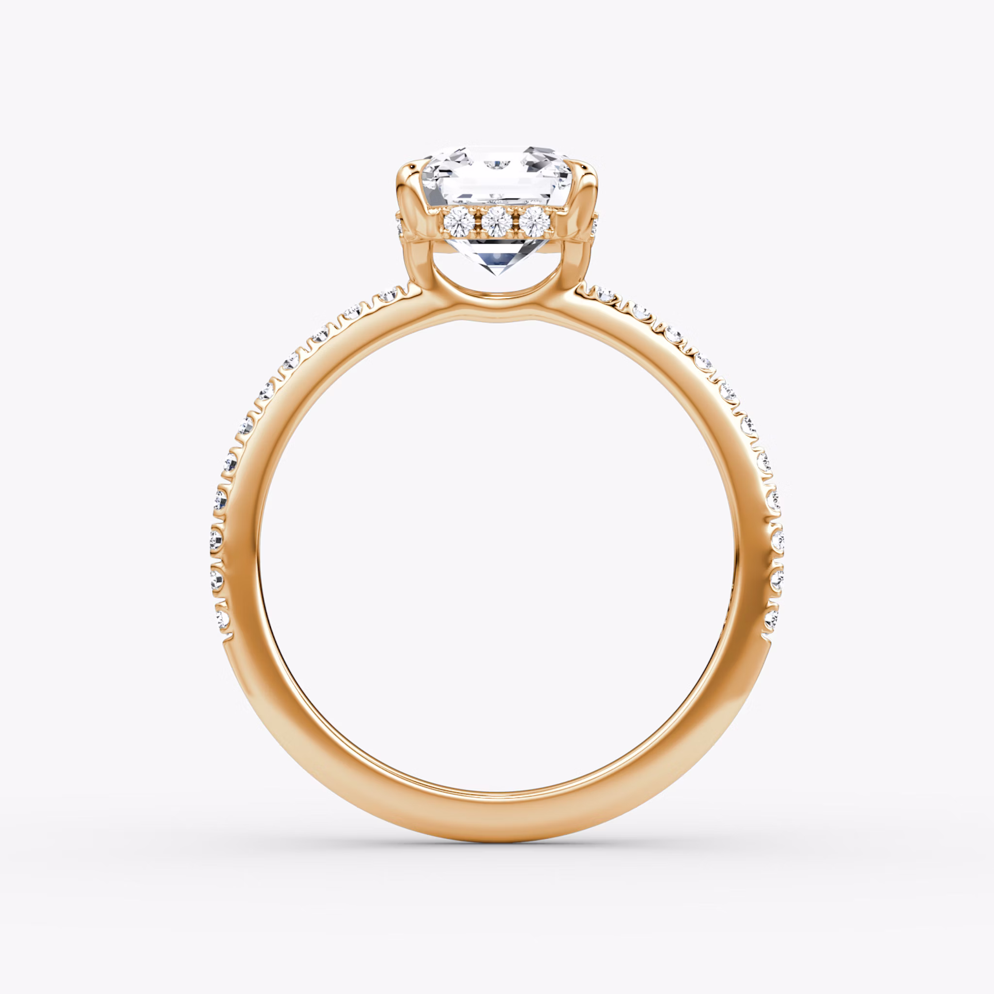 Anillo de compromiso Signature | Asscher | 14k | Oro rosa | bandAccent: Pavé | bandWidth: standard | hiddenHalo: yes | diamondOrientation: horizontal | caratWeight: other
