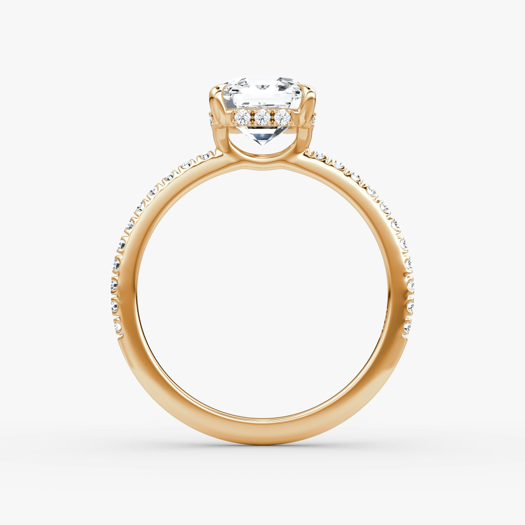 Anillo de compromiso Signature | Asscher | 14k | Oro rosa | bandAccent: Pavé | bandWidth: standard | hiddenHalo: yes | diamondOrientation: horizontal | caratWeight: other