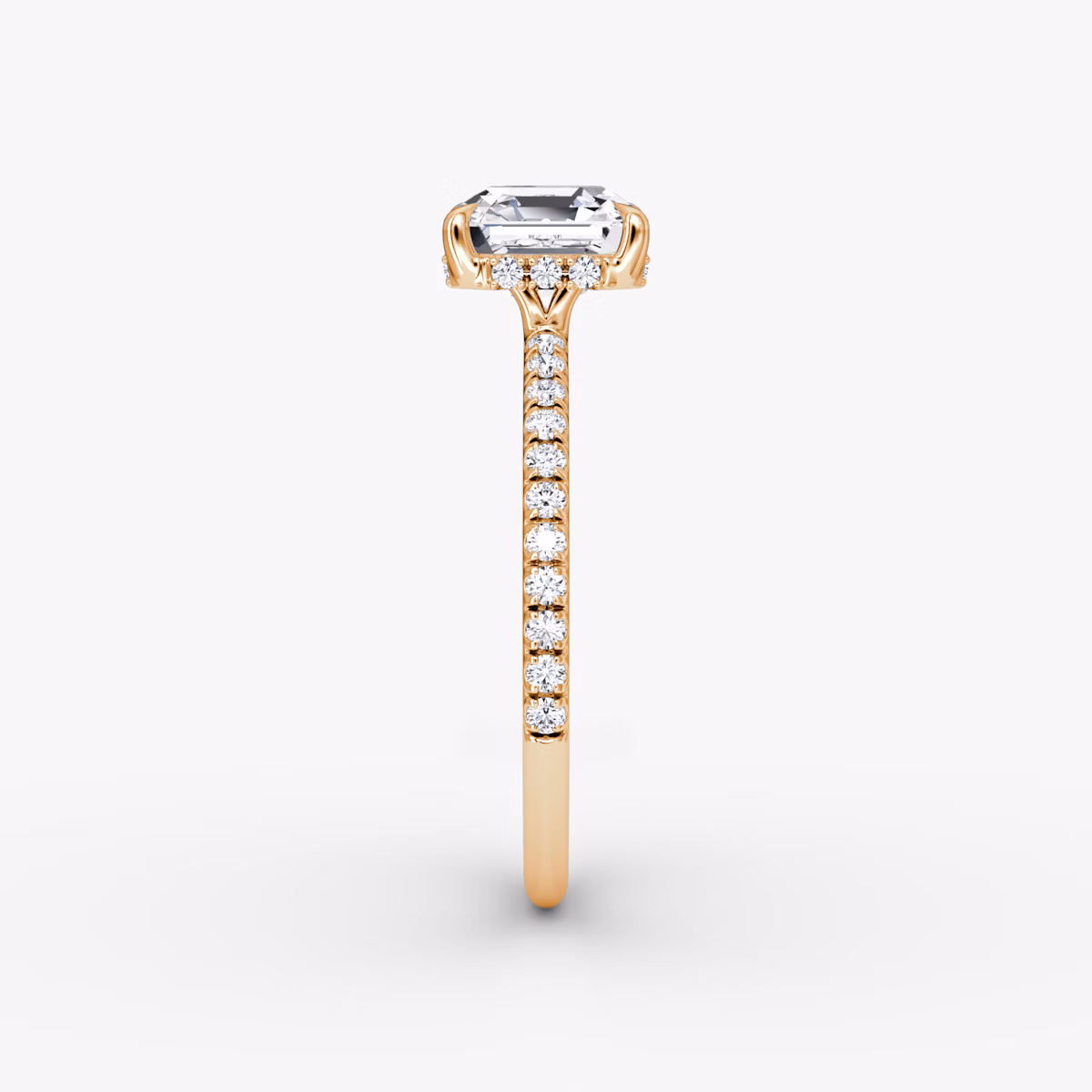 The Signature | Asscher | 14k | Rose Gold | bandAccent: Pavé | bandWidth: standard | hiddenHalo: yes | diamondOrientation: vertical | caratWeight: other