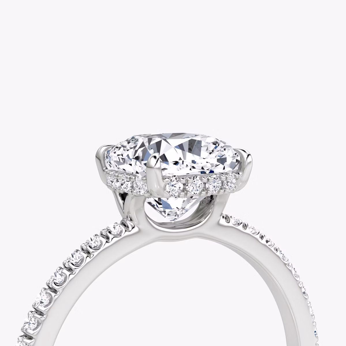 The Signature | Cushion | Platinum | bandAccent: Pavé | bandWidth: standard | hiddenHalo: yes | diamondOrientation: vertical | caratWeight: other