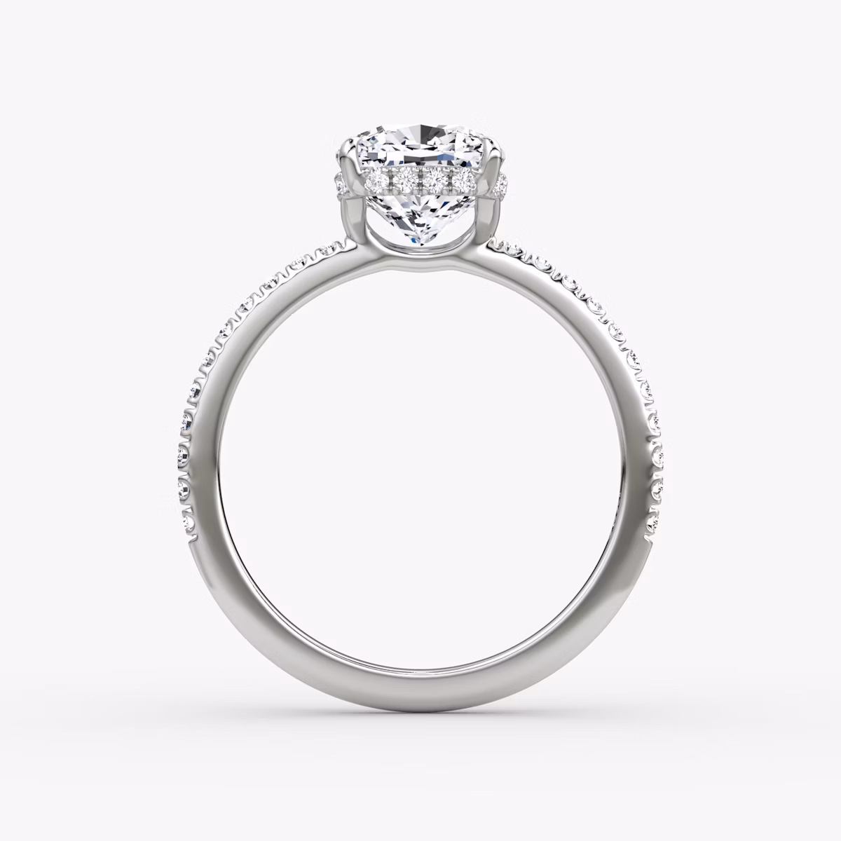The Signature | Cushion | Platinum | bandAccent: Pavé | bandWidth: standard | hiddenHalo: yes | diamondOrientation: vertical | caratWeight: other