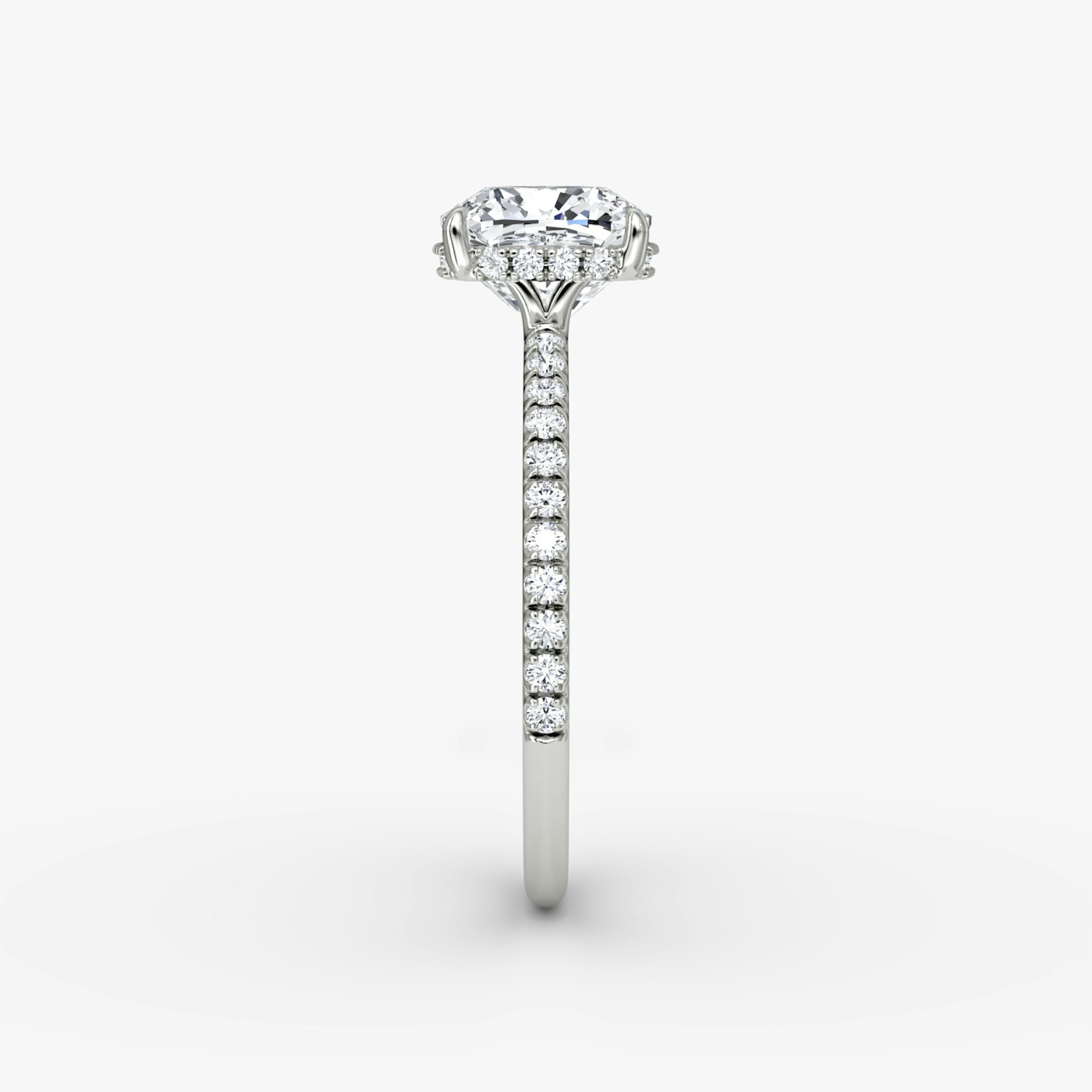 The Signature | Cushion | 18k | White Gold | bandAccent: Pavé | bandWidth: standard | hiddenHalo: yes | diamondOrientation: vertical | caratWeight: other