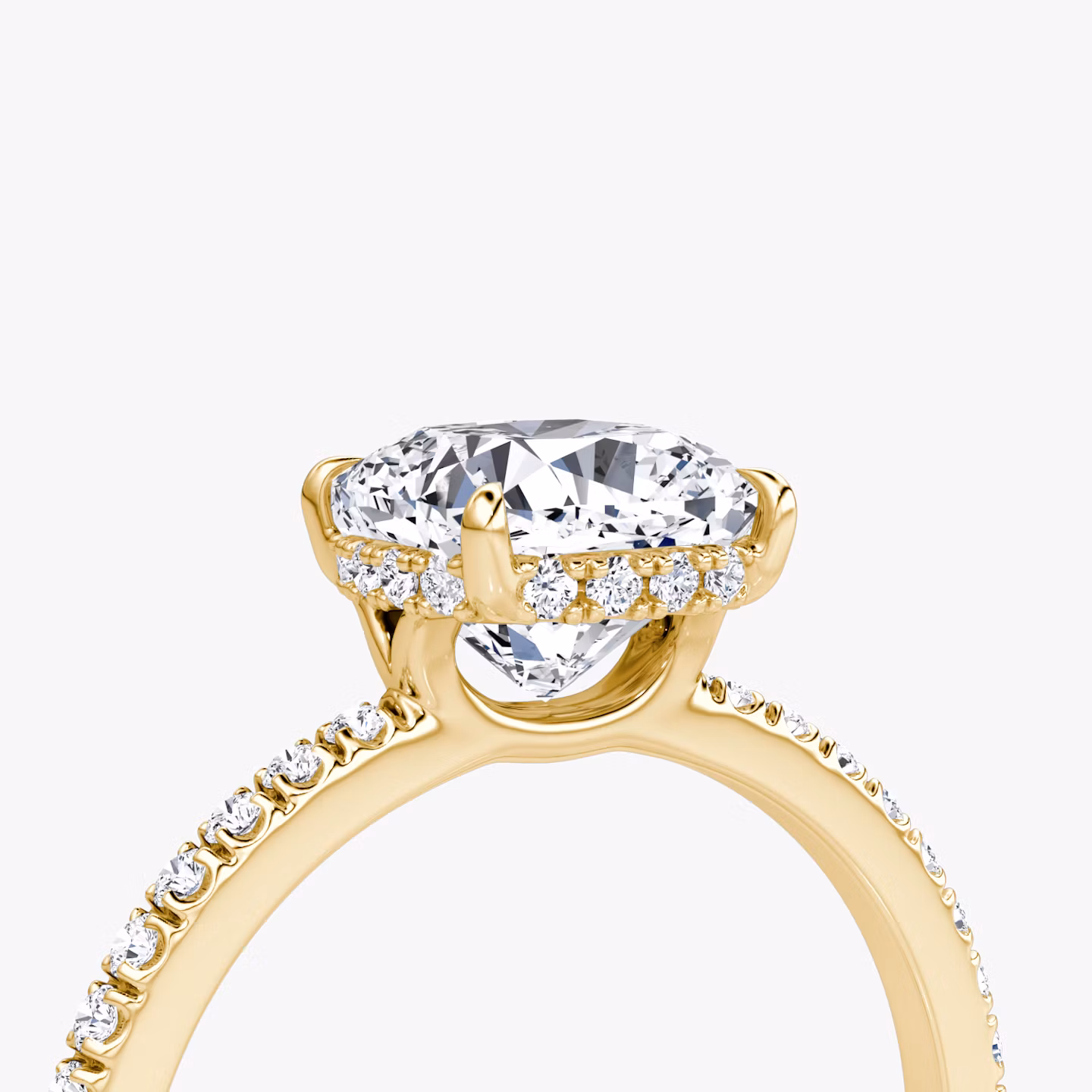 The Signature | Cushion | 18k | Yellow Gold | bandAccent: Pavé | bandWidth: standard | hiddenHalo: yes | diamondOrientation: horizontal | caratWeight: other