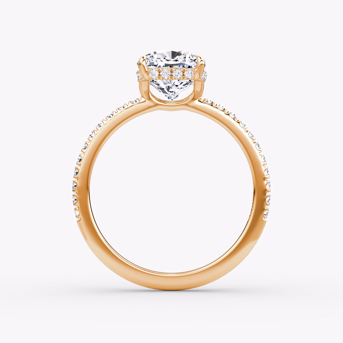 The Signature | Cushion | 14k | Rose Gold | bandAccent: Pavé | bandWidth: standard | hiddenHalo: yes | diamondOrientation: vertical | caratWeight: other