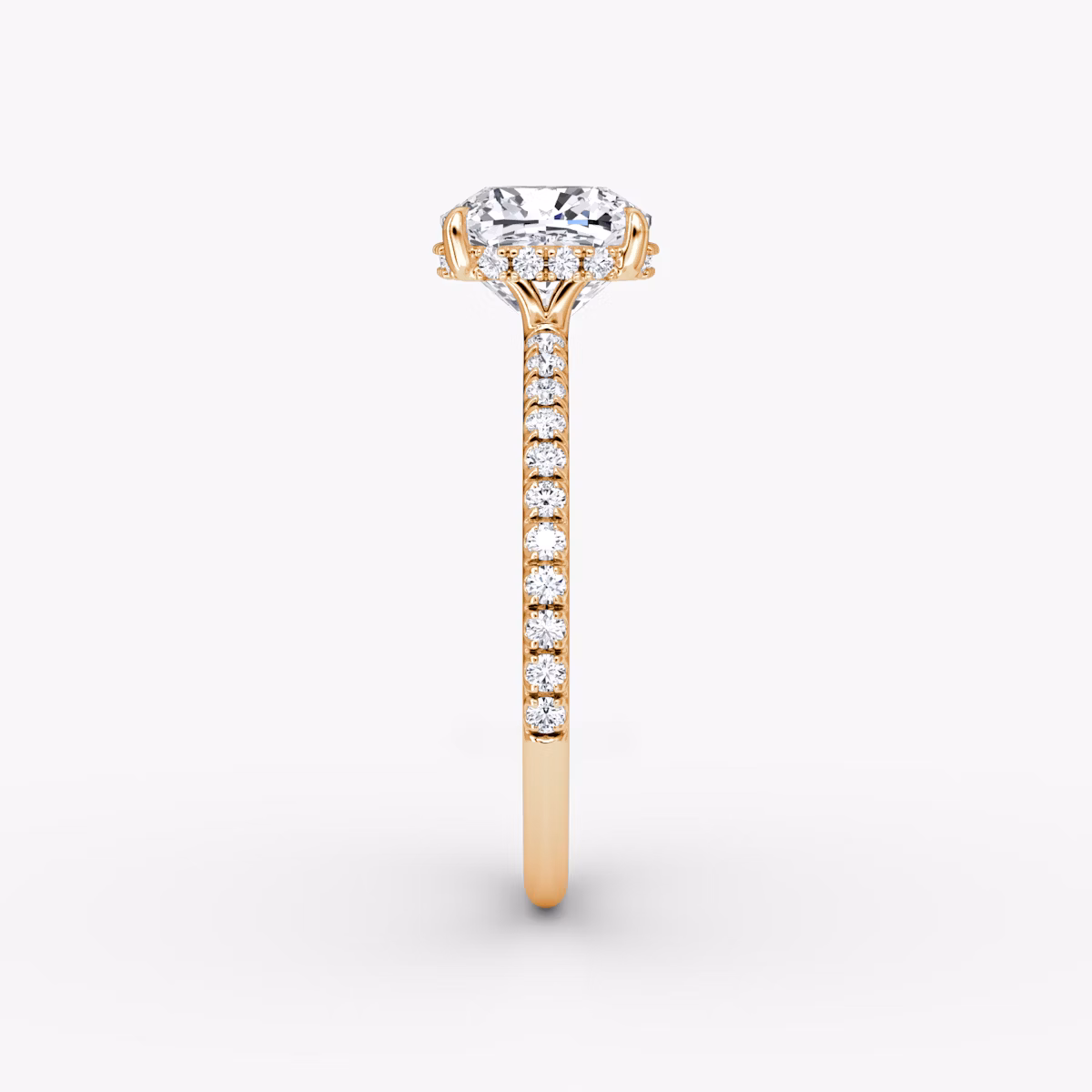 The Signature | Cushion | 14k | Rose Gold | bandAccent: Pavé | bandWidth: standard | hiddenHalo: yes | diamondOrientation: vertical | caratWeight: other