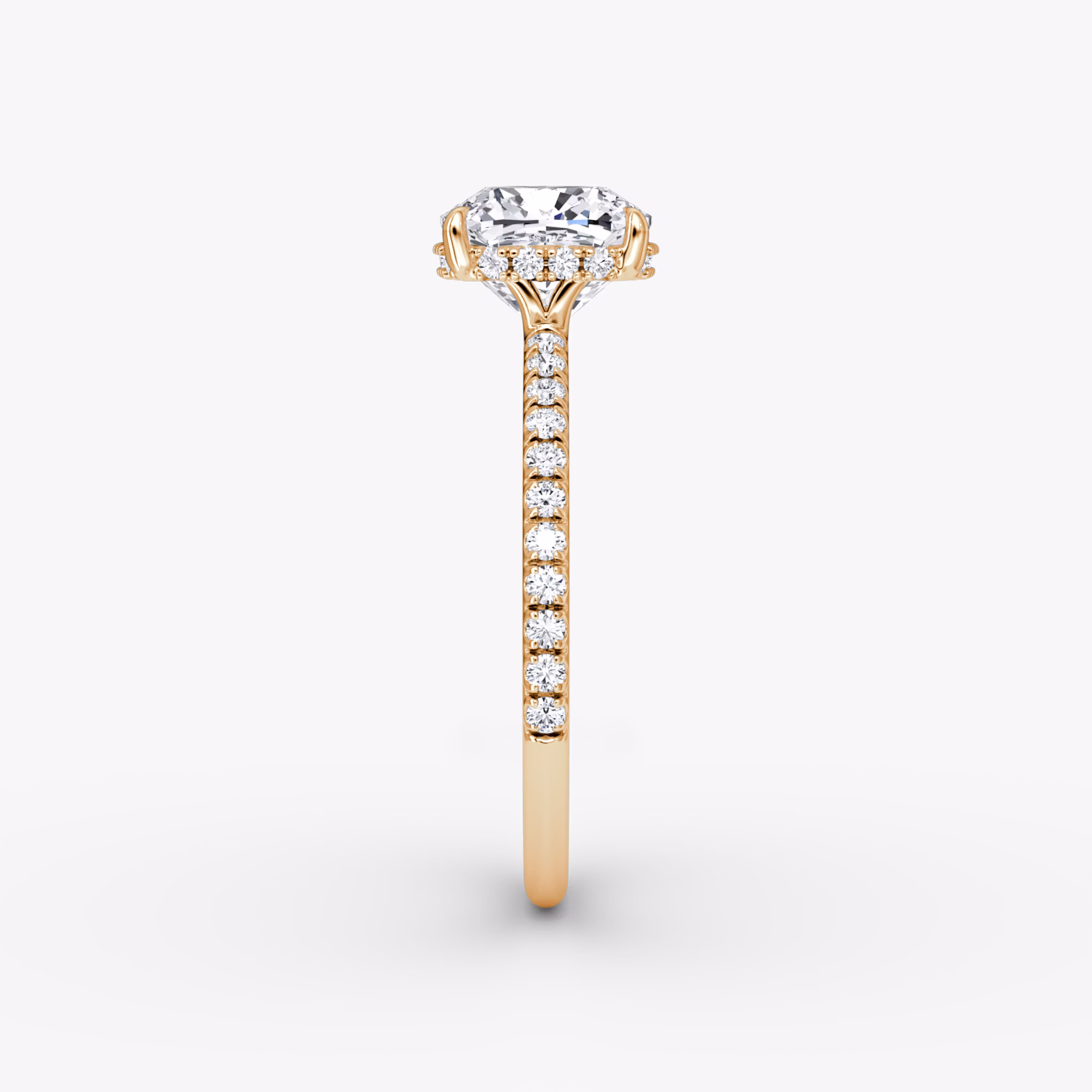 The Signature | Cushion | 14k | Rose Gold | bandAccent: Pavé | bandWidth: standard | hiddenHalo: yes | diamondOrientation: vertical | caratWeight: other