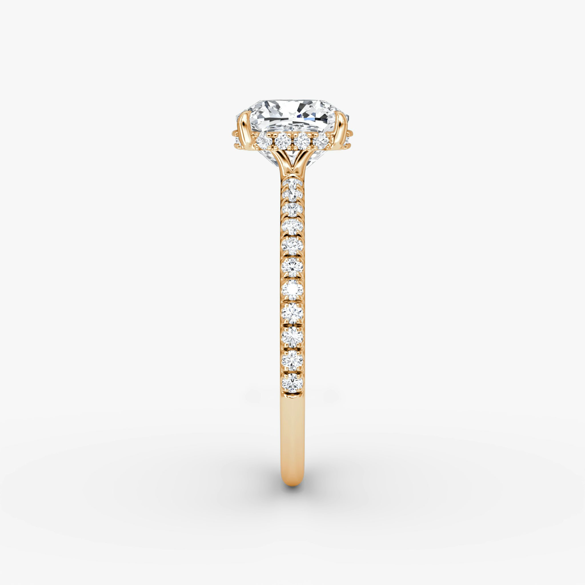 The Signature | Cushion | 14k | Rose Gold | bandAccent: Pavé | bandWidth: standard | hiddenHalo: yes | diamondOrientation: vertical | caratWeight: other