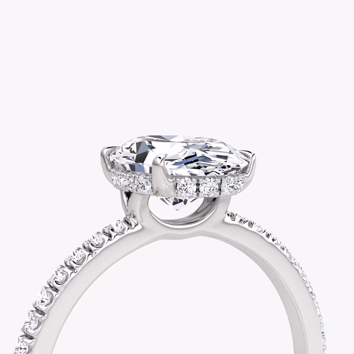 The Signature | Oval | 18k | White Gold | bandAccent: Pavé | bandWidth: standard | hiddenHalo: yes | diamondOrientation: vertical | caratWeight: other