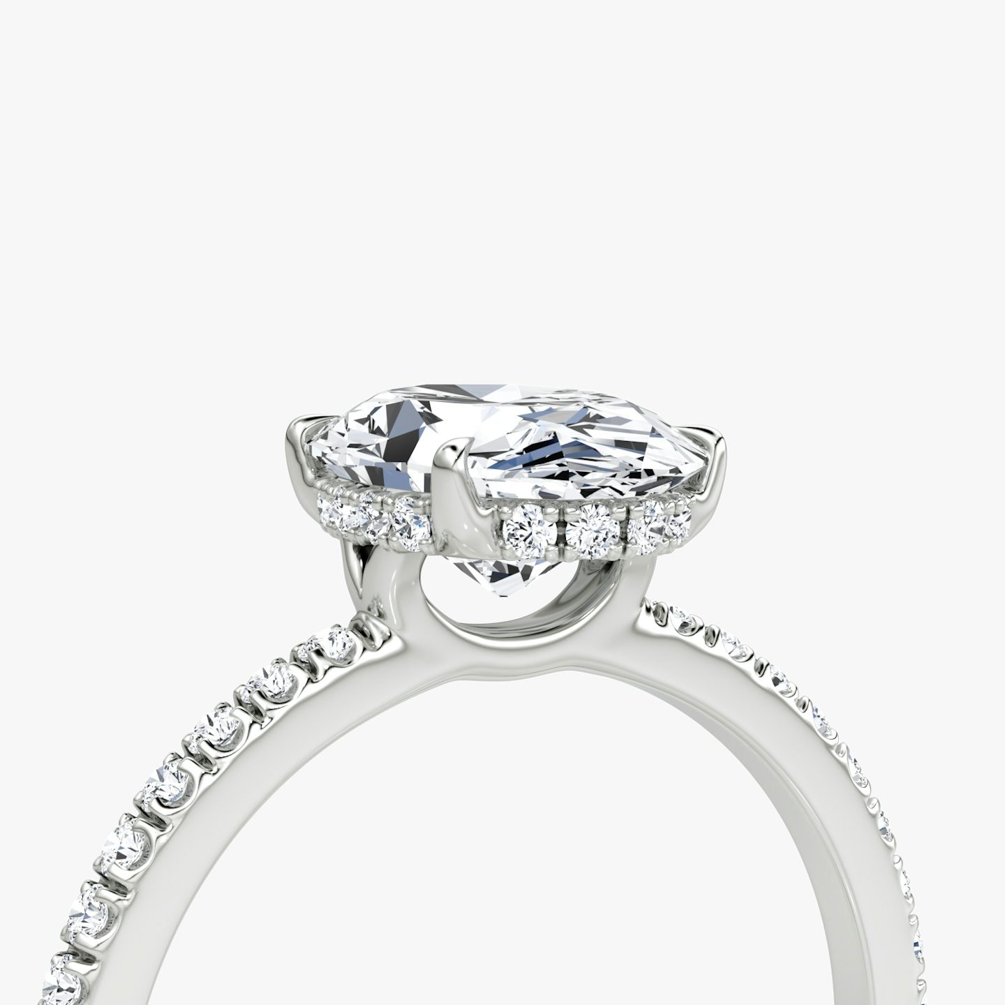 The Signature | Oval | 18k | White Gold | bandAccent: Pavé | bandWidth: standard | hiddenHalo: yes | diamondOrientation: vertical | caratWeight: other