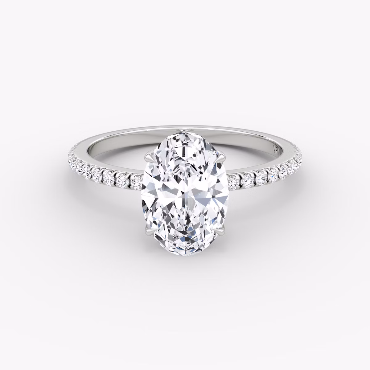 The Signature | Oval | 18k | White Gold | bandAccent: Pavé | bandWidth: standard | hiddenHalo: yes | diamondOrientation: vertical | caratWeight: other