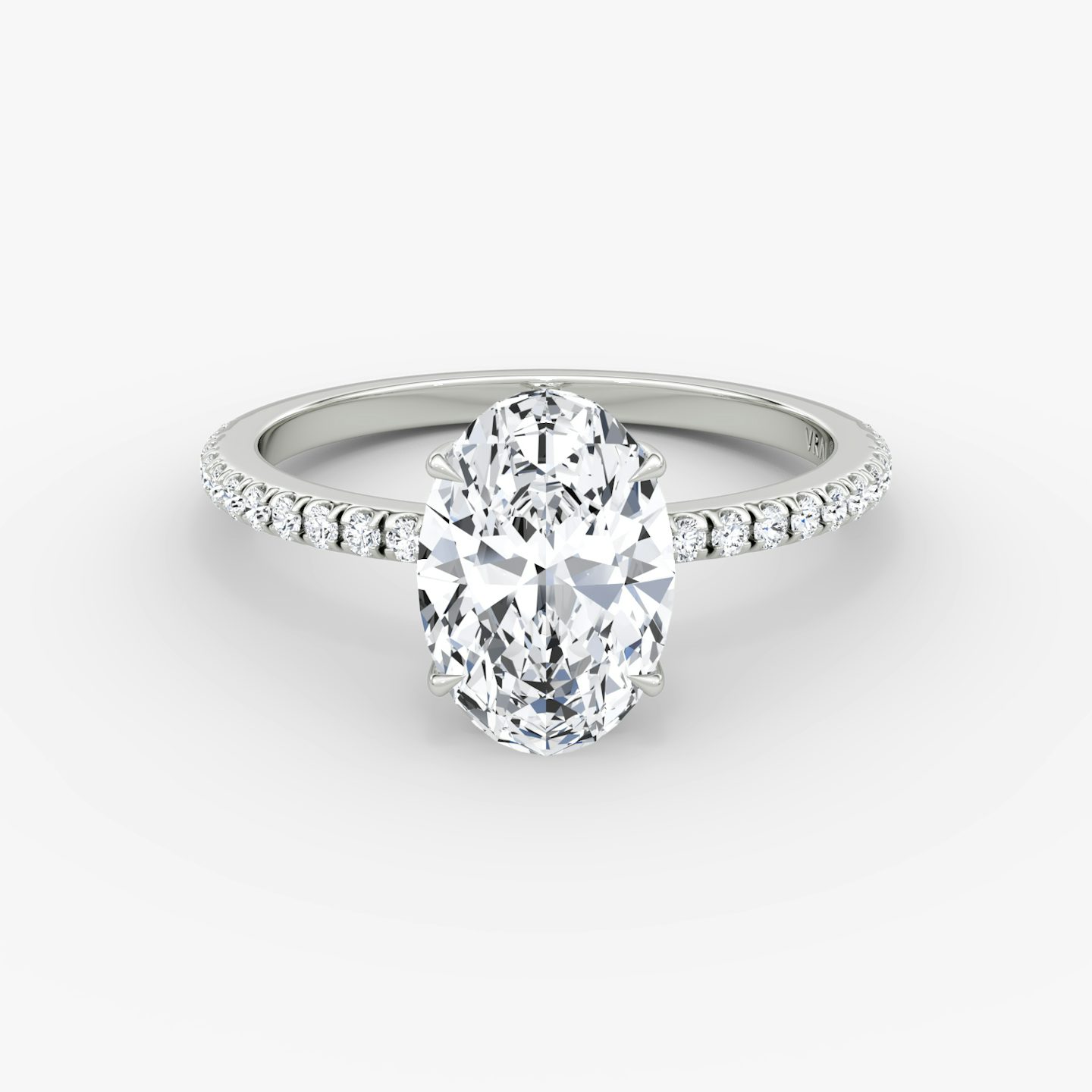 The Signature | Oval | 18k | White Gold | bandAccent: Pavé | bandWidth: standard | hiddenHalo: yes | diamondOrientation: vertical | caratWeight: other