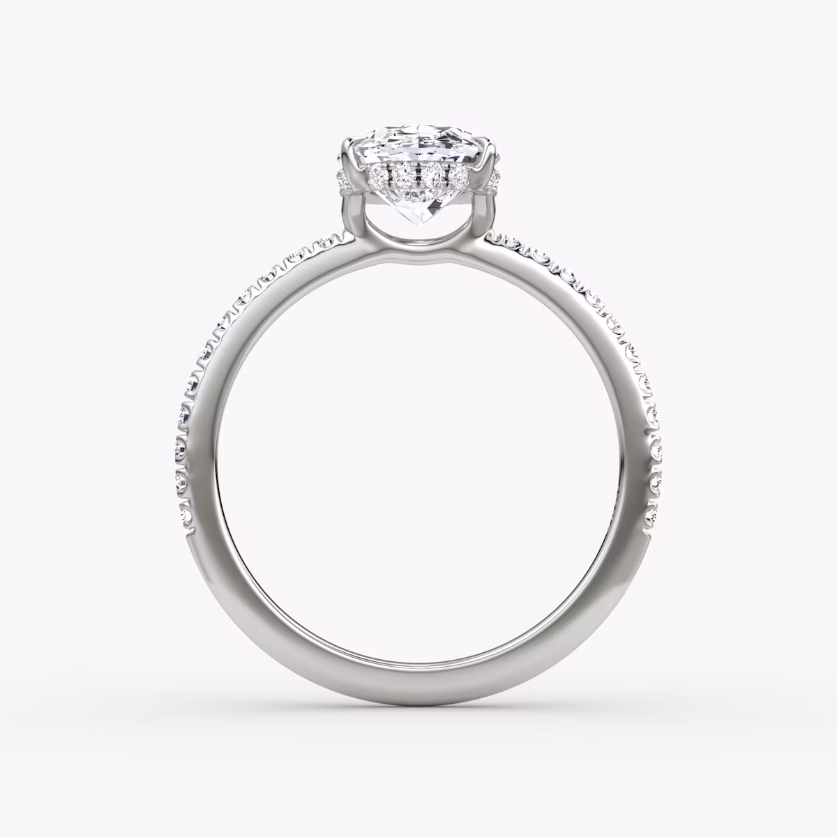 The Signature | Oval | 18k | White Gold | bandAccent: Pavé | bandWidth: standard | hiddenHalo: yes | diamondOrientation: vertical | caratWeight: other