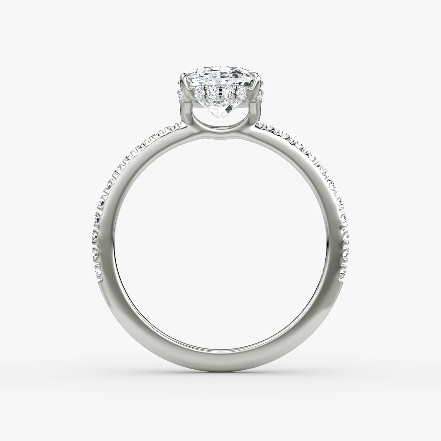 The Signature | Oval | 18k | White Gold | bandAccent: Pavé | bandWidth: standard | hiddenHalo: yes | diamondOrientation: vertical | caratWeight: other