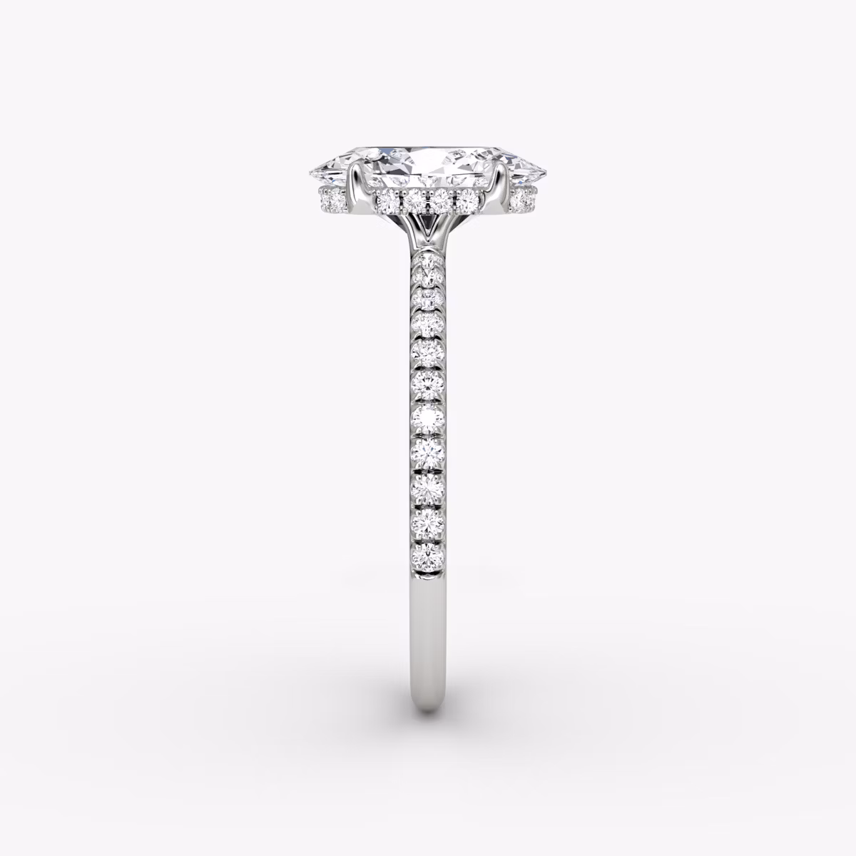 The Signature | Oval | 18k | White Gold | bandAccent: Pavé | bandWidth: standard | hiddenHalo: yes | diamondOrientation: vertical | caratWeight: other