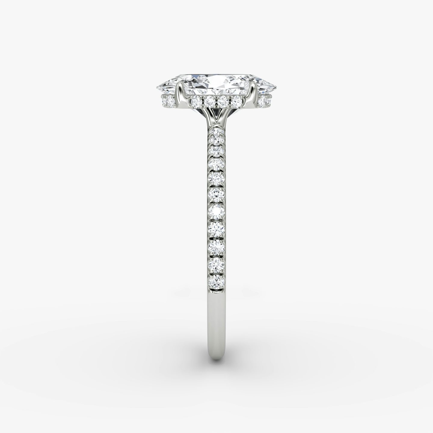 The Signature | Oval | 18k | White Gold | bandAccent: Pavé | bandWidth: standard | hiddenHalo: yes | diamondOrientation: vertical | caratWeight: other