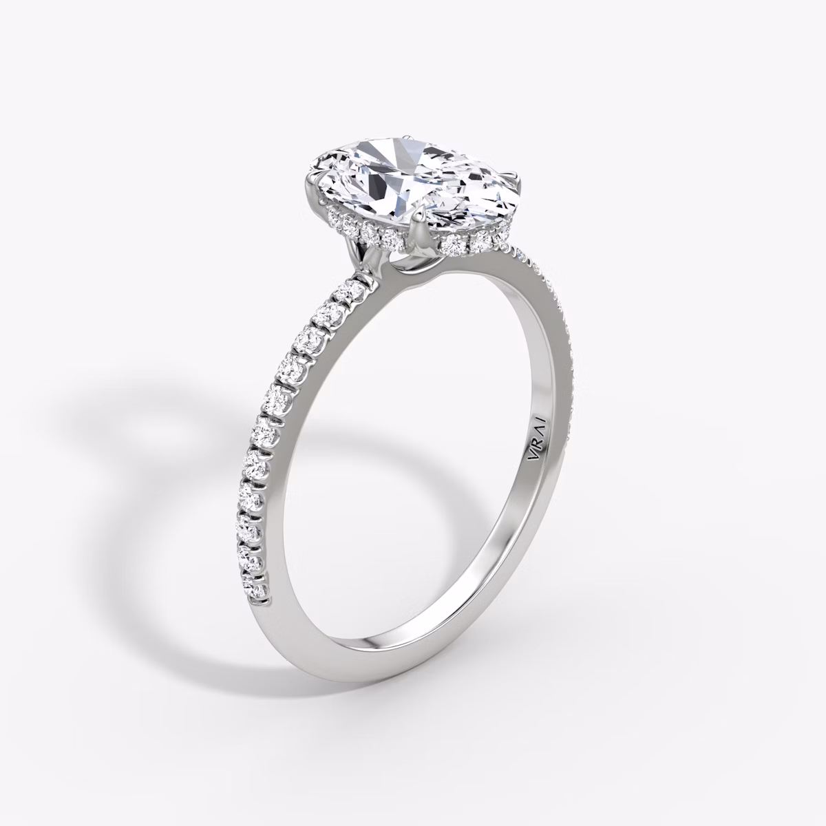 The Signature | Oval | 18k | White Gold | bandAccent: Pavé | bandWidth: standard | hiddenHalo: yes | diamondOrientation: vertical | caratWeight: other