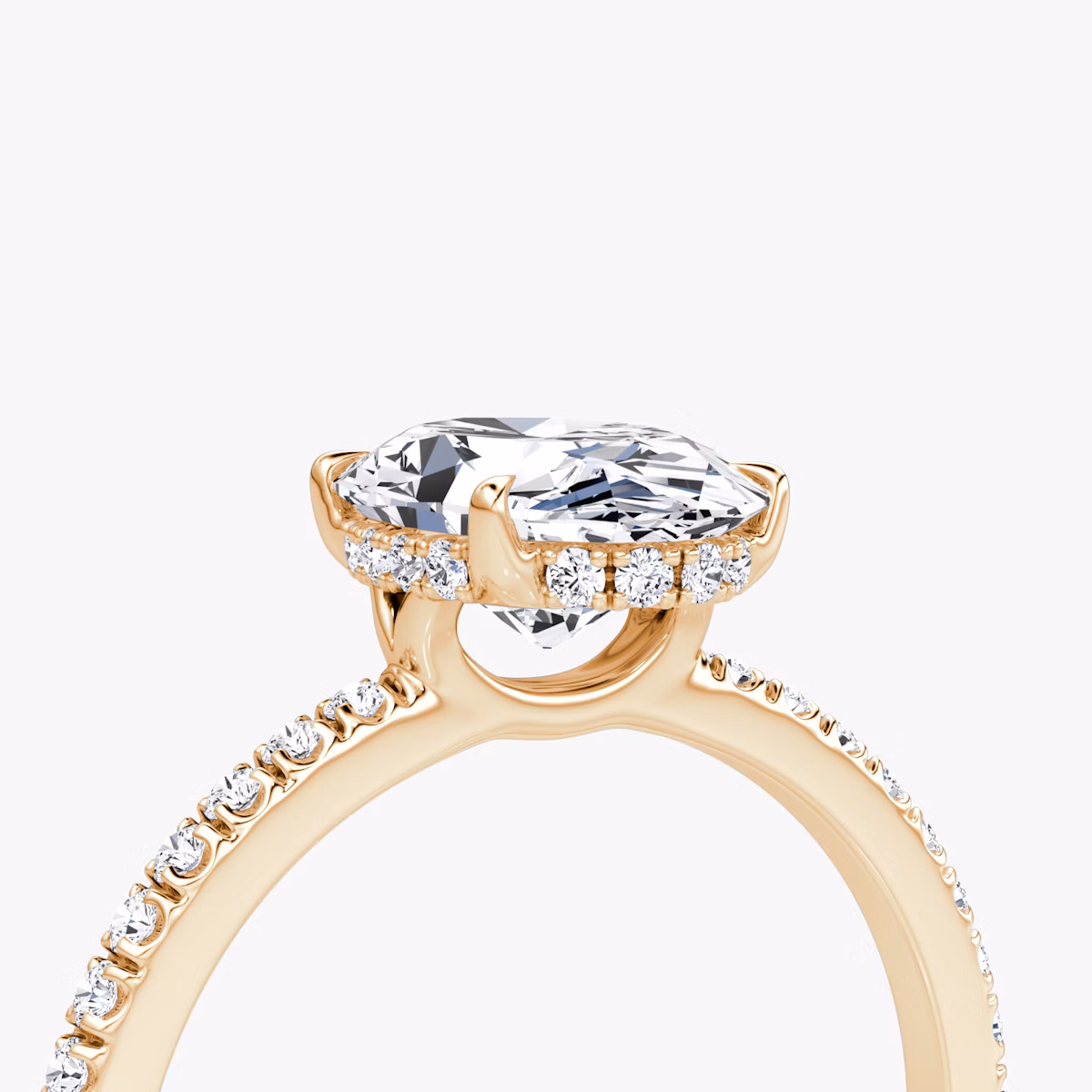 The Signature | Oval | 14k | Rose Gold | bandAccent: Pavé | bandWidth: standard | hiddenHalo: yes | diamondOrientation: vertical | caratWeight: other