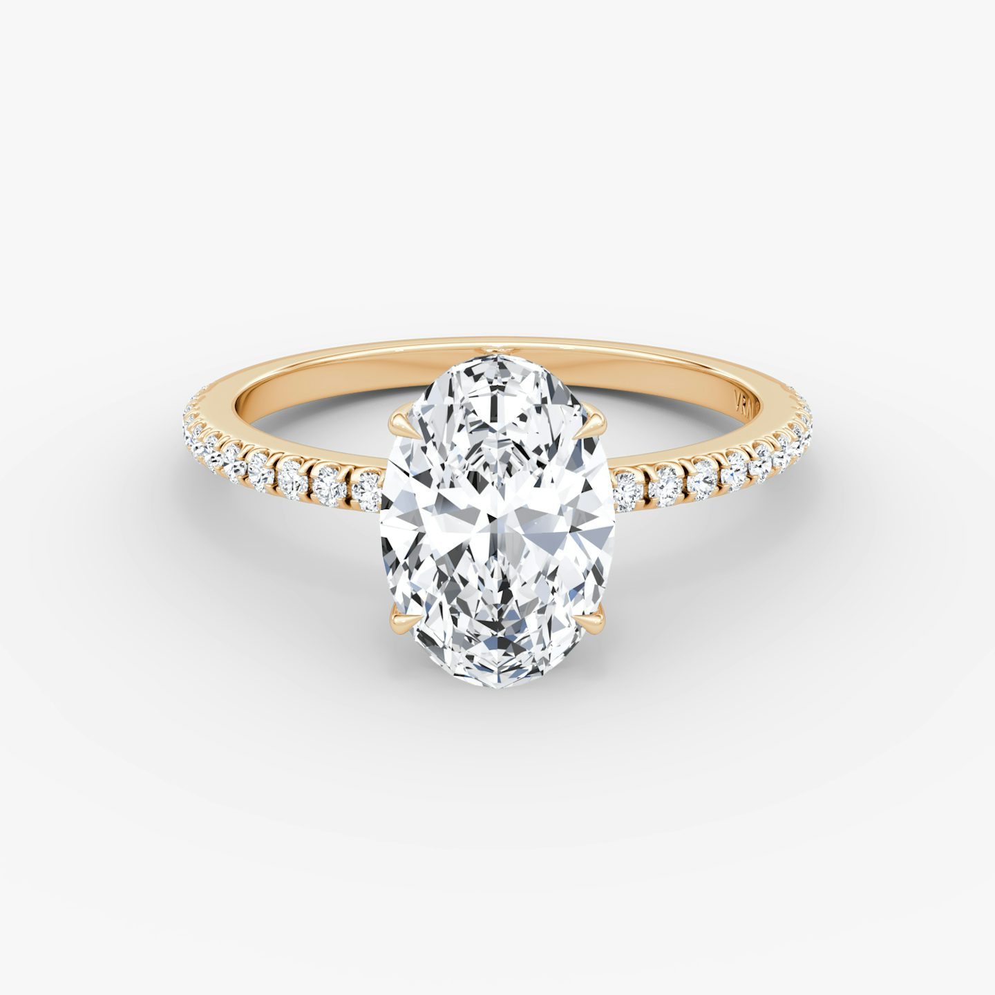The Signature | Oval | 14k | Rose Gold | bandAccent: Pavé | bandWidth: standard | hiddenHalo: yes | diamondOrientation: vertical | caratWeight: other