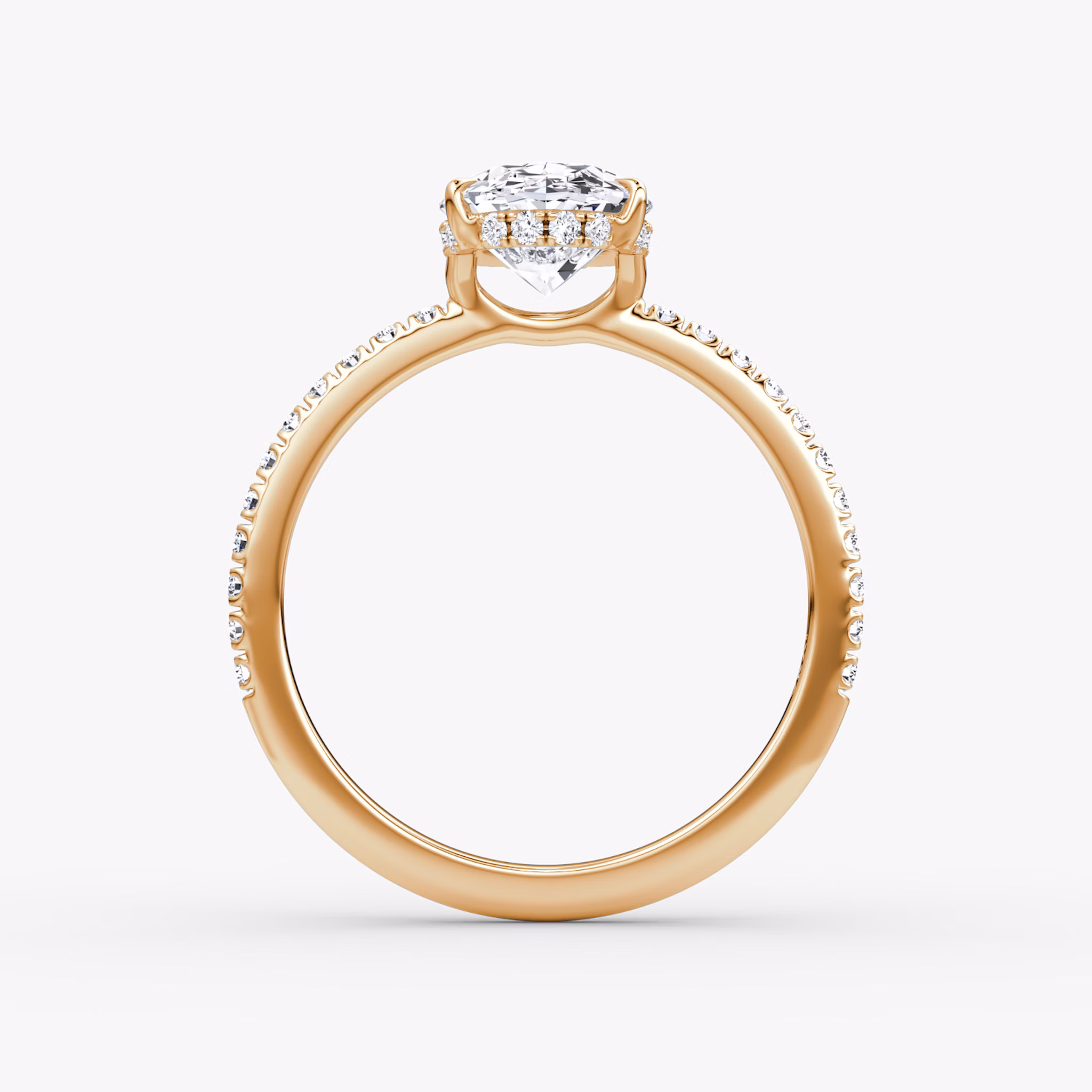The Signature | Oval | 14k | Rose Gold | bandAccent: Pavé | bandWidth: standard | hiddenHalo: yes | diamondOrientation: vertical | caratWeight: other