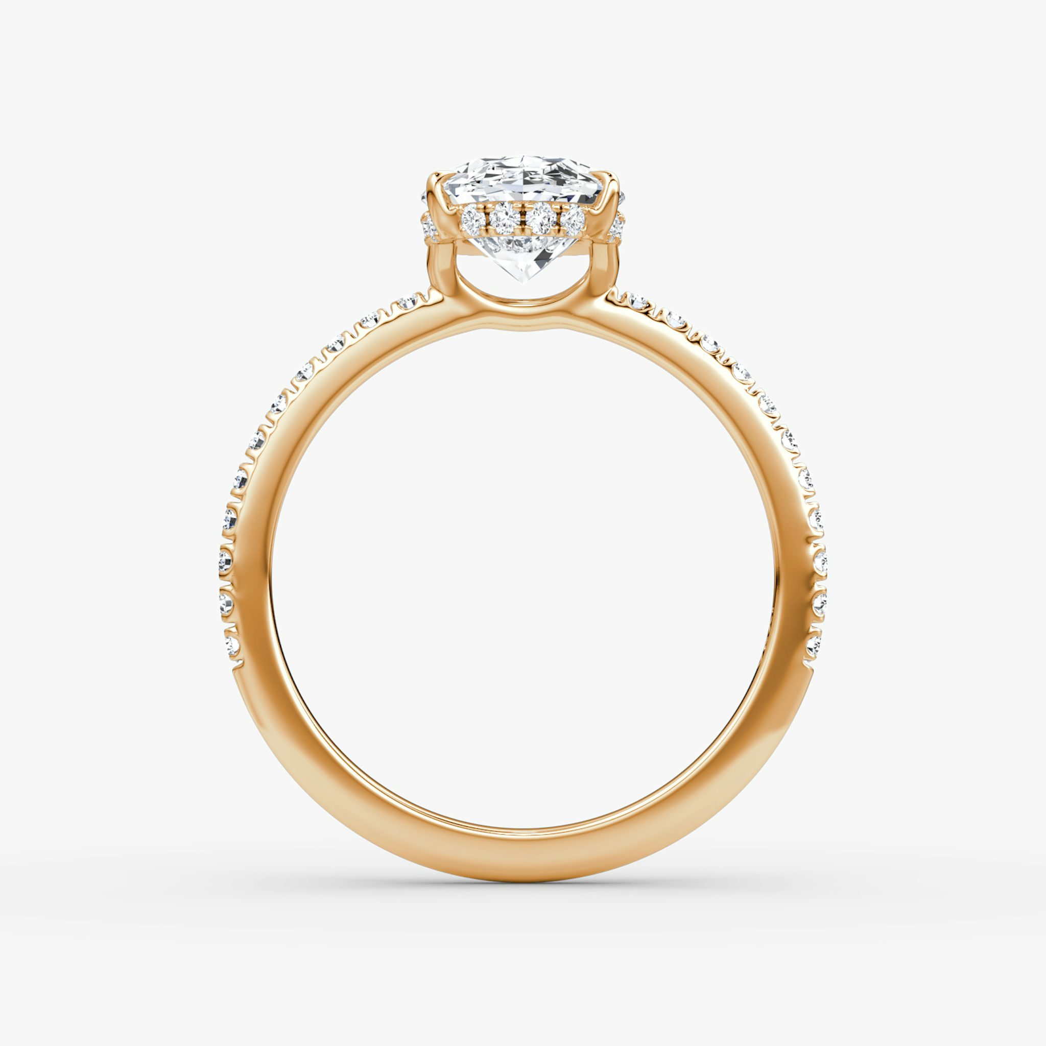 The Signature | Oval | 14k | Rose Gold | bandAccent: Pavé | bandWidth: standard | hiddenHalo: yes | diamondOrientation: vertical | caratWeight: other