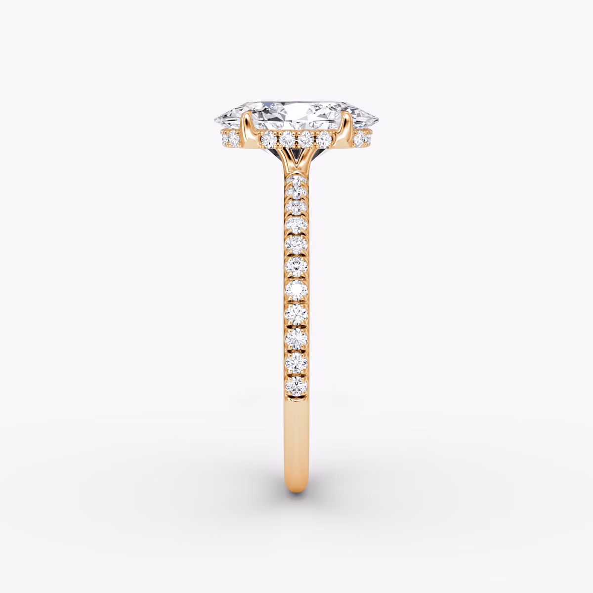 The Signature | Oval | 14k | Rose Gold | bandAccent: Pavé | bandWidth: standard | hiddenHalo: yes | diamondOrientation: vertical | caratWeight: other