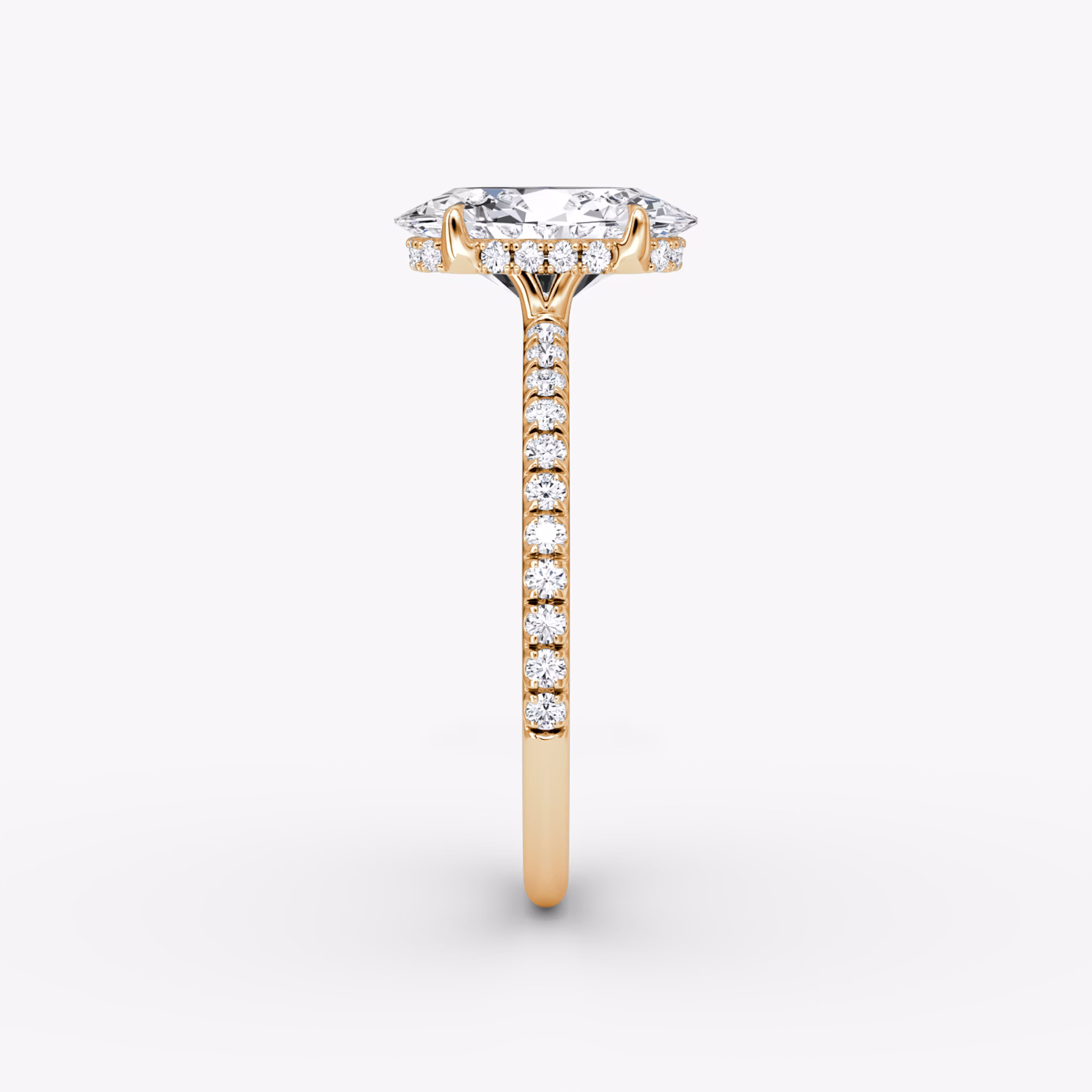 The Signature | Oval | 14k | Rose Gold | bandAccent: Pavé | bandWidth: standard | hiddenHalo: yes | diamondOrientation: vertical | caratWeight: other